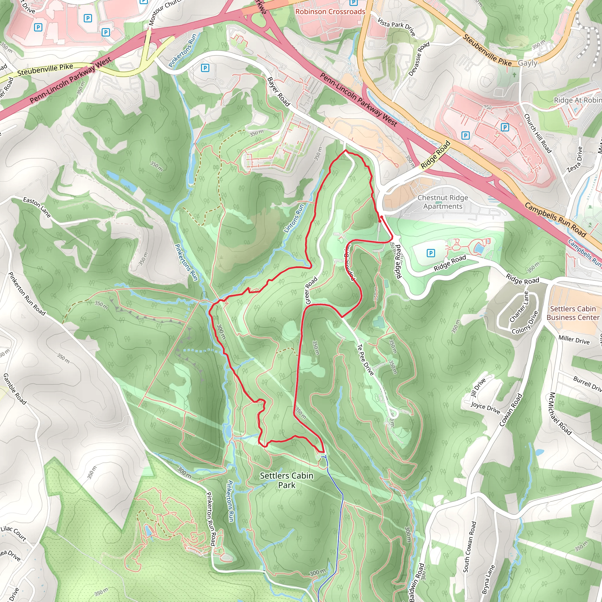 Lintons Run via Red Trail mobile static map