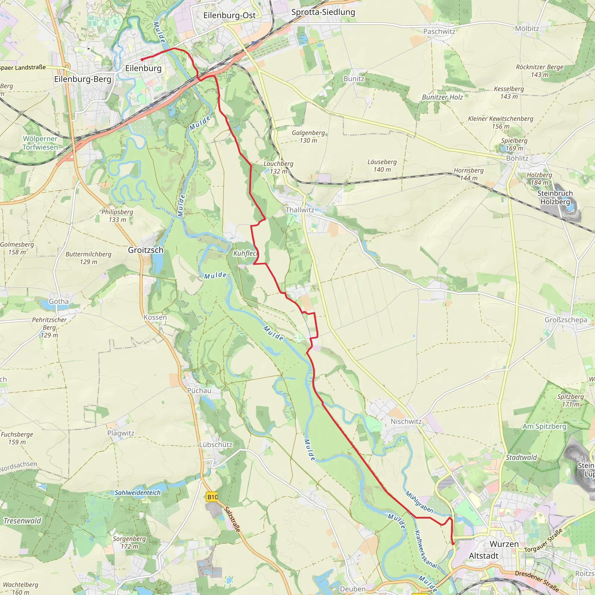 Wurzen to Eilenburg Walk mobile static map