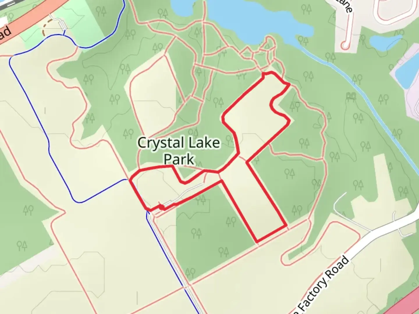 An image depicting the trail Crystal Lake Park South Short Loop and its surrounding area.