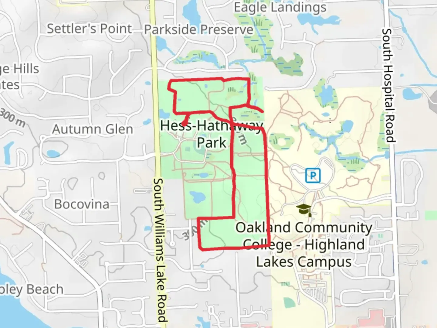 An image depicting the trail Hess-Hathaway Park Loop - East and its surrounding area.