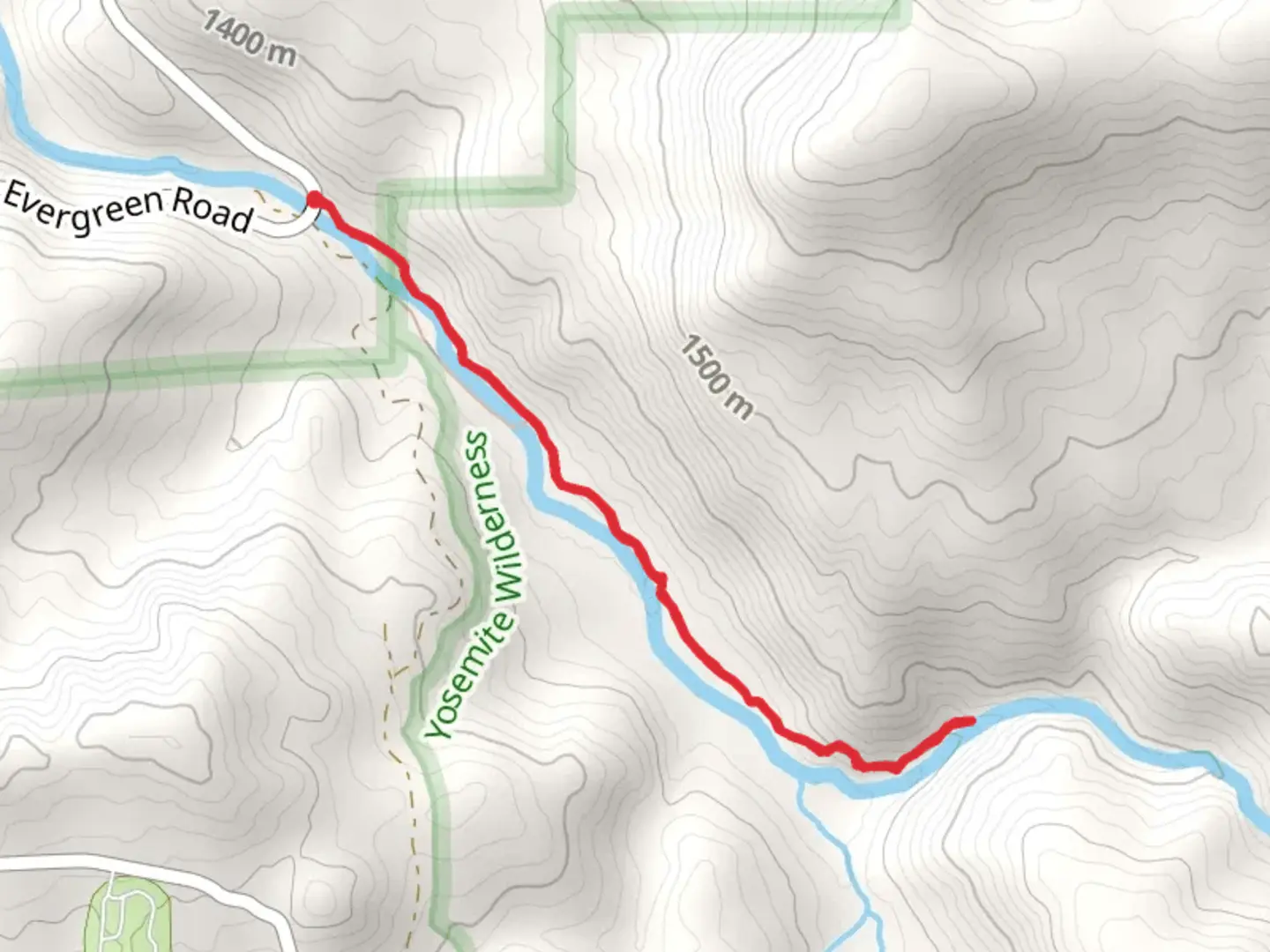 An image depicting the trail South Fork Tuolumne River and its surrounding area.
