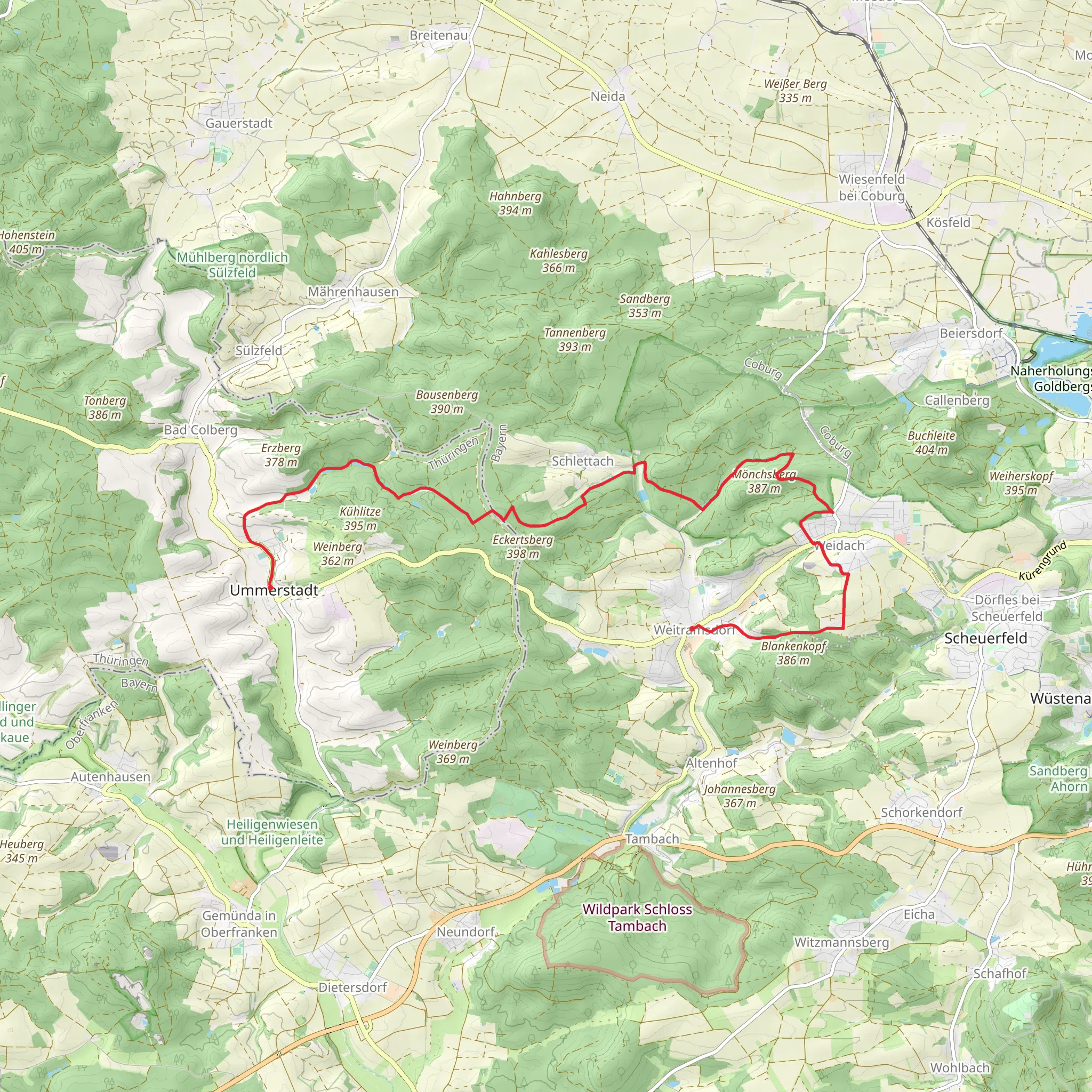 Ummerstadt to Weitramsdorf viaZweilaenderweg Rodachtal mobile static map