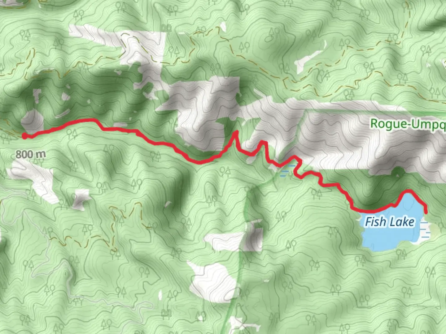An image depicting the trail Fish Lake and its surrounding area.