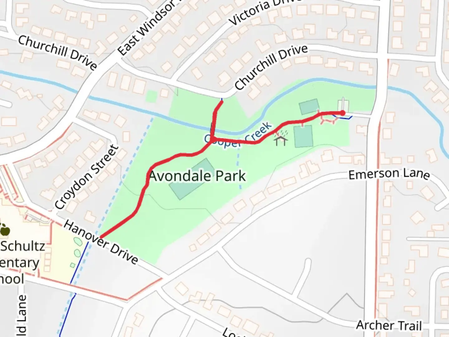 An image depicting the trail Avondale Park Trail and its surrounding area.