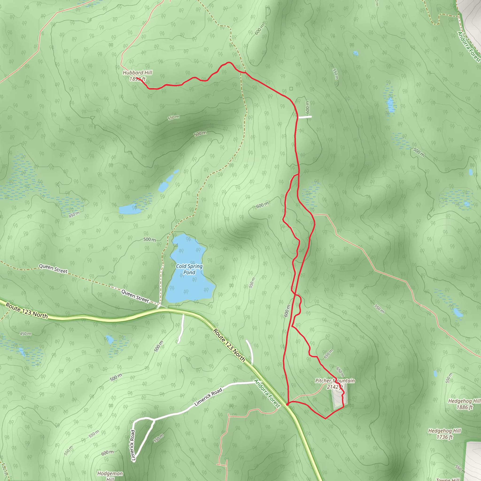 Hubbard Hill and Pitcher Mountain Loop mobile static map
