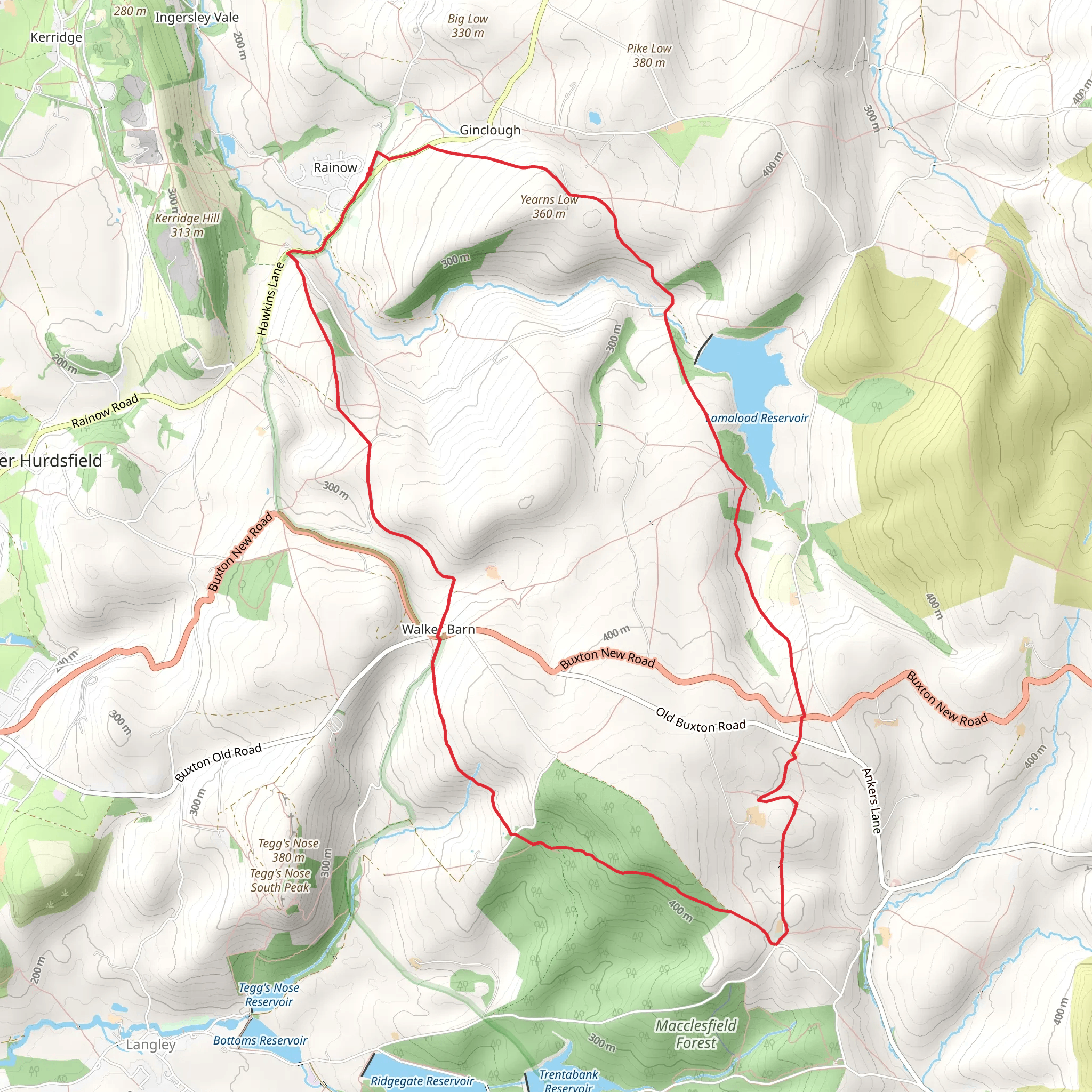 Rainow and Walker Barn Circular Walk via Lamaload Reservoir mobile static map