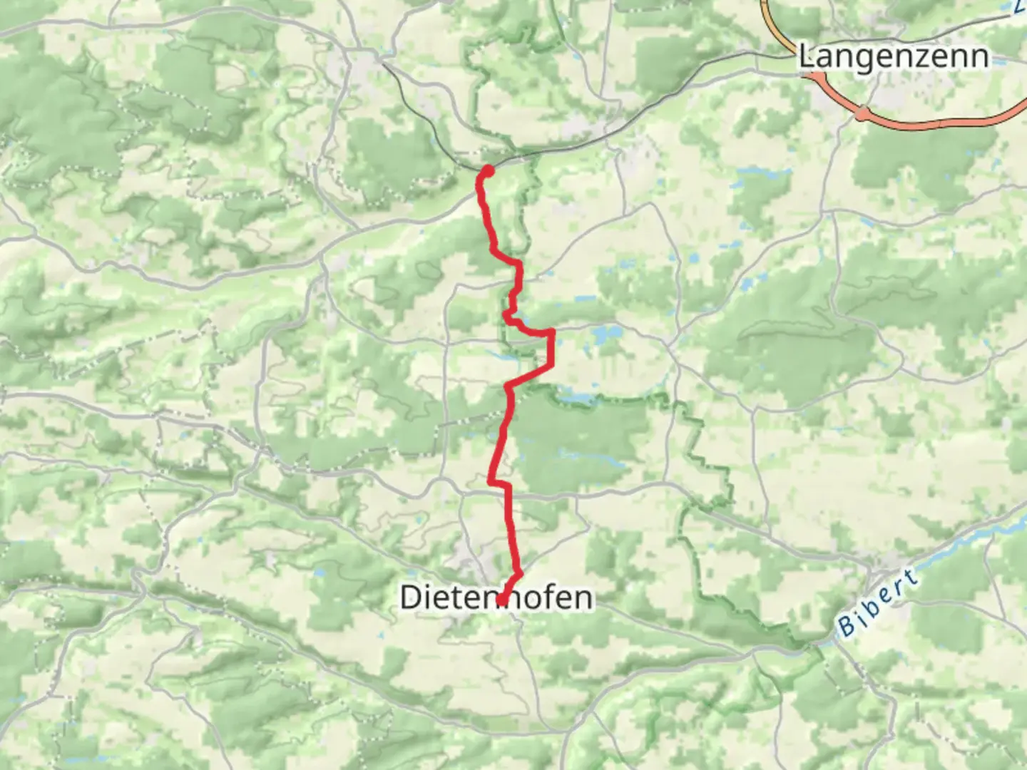 An image depicting the trail Dietenhofe to Adelsdorf via Rotpunkt and its surrounding area.