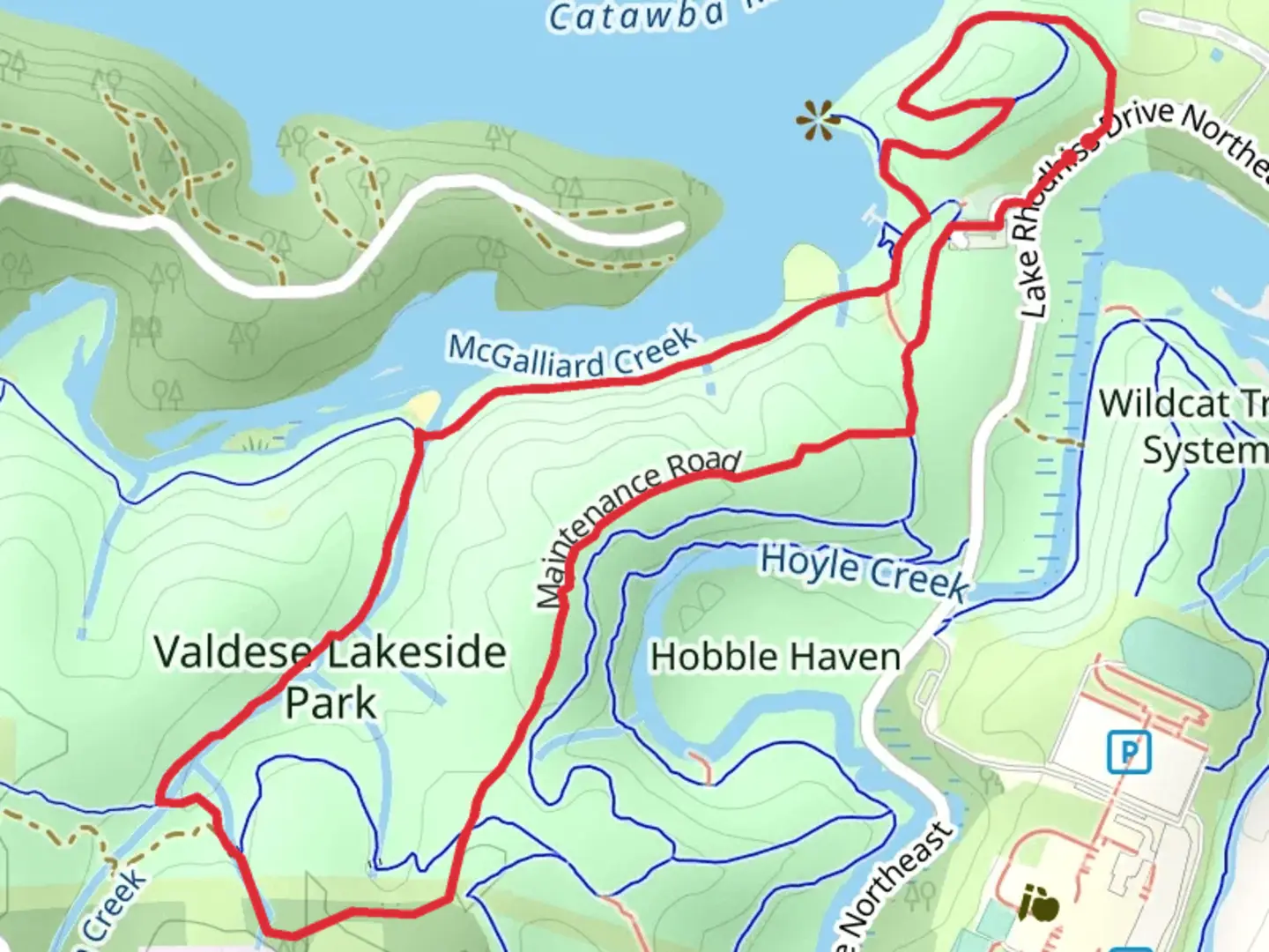 An image depicting the trail Valdese Lakeside Park Loop - North and its surrounding area.