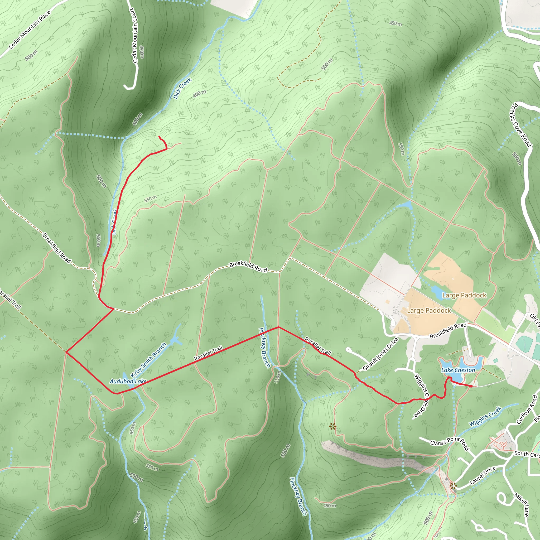 Dick creek via Sewanee Trail and Wiggins Creek Trail mobile static map