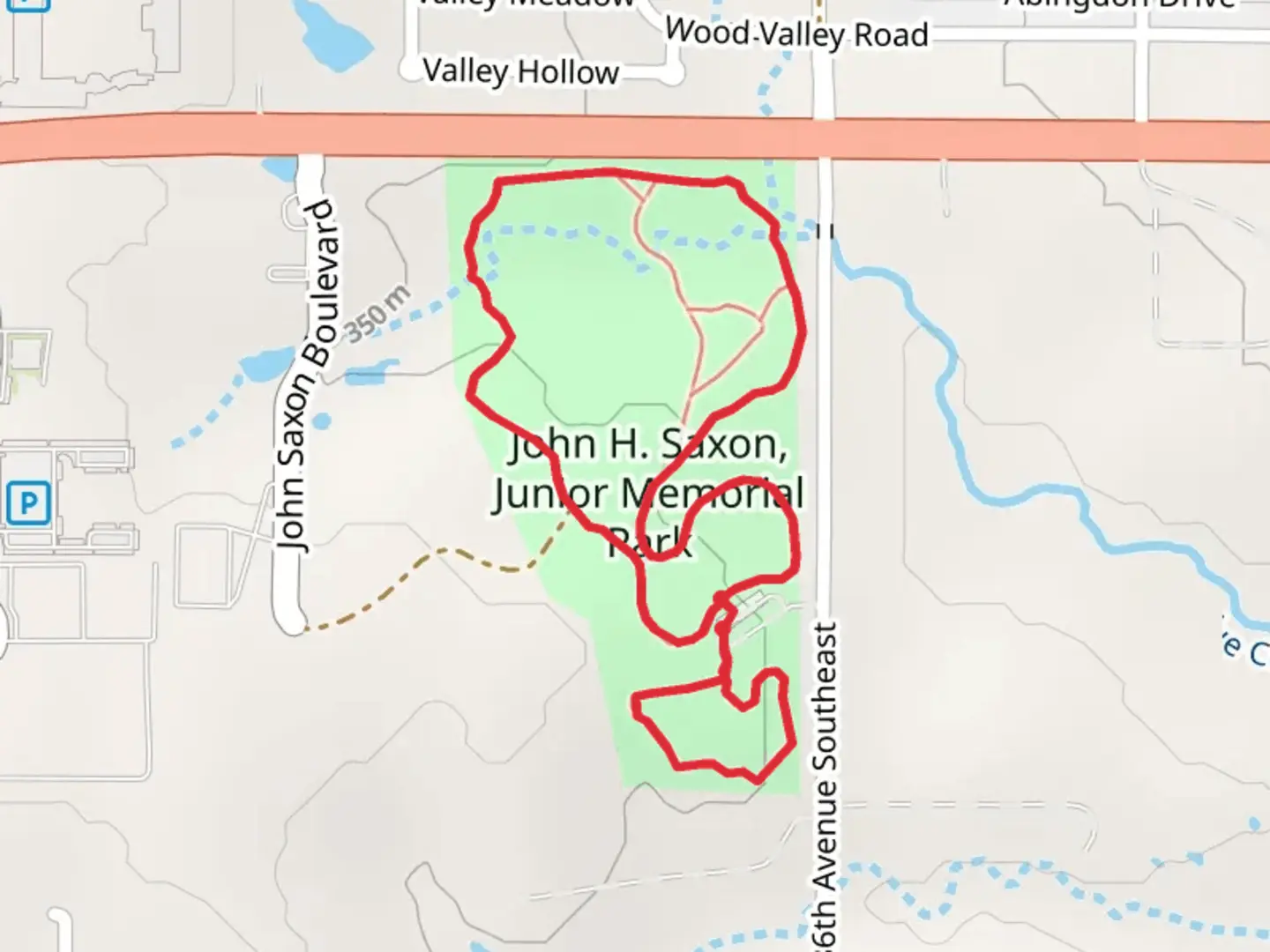 An image depicting the trail John H Saxon Junior Memorial Park Loop and its surrounding area.