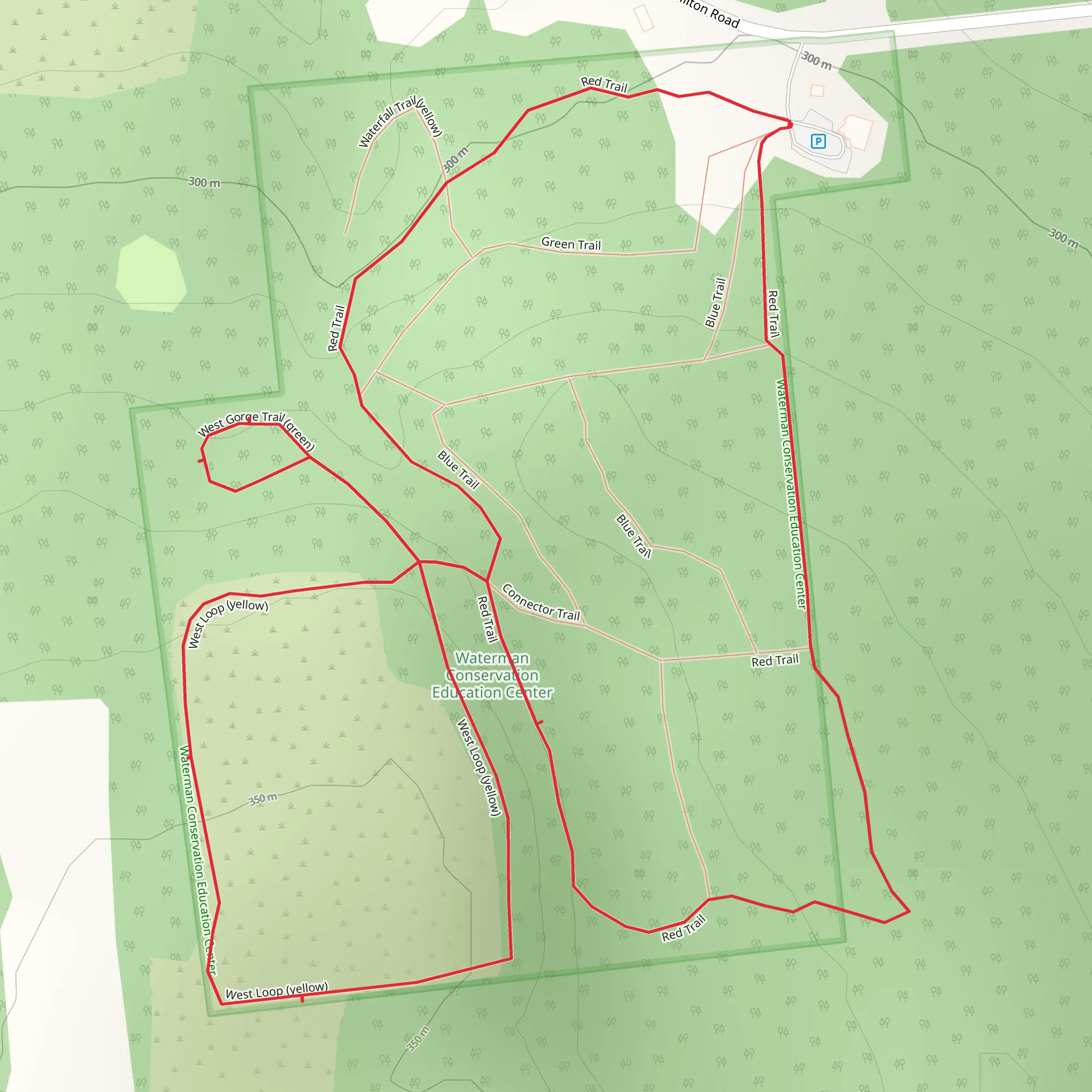 Red and West Yellow Loop Trail from Hilton Road mobile static map