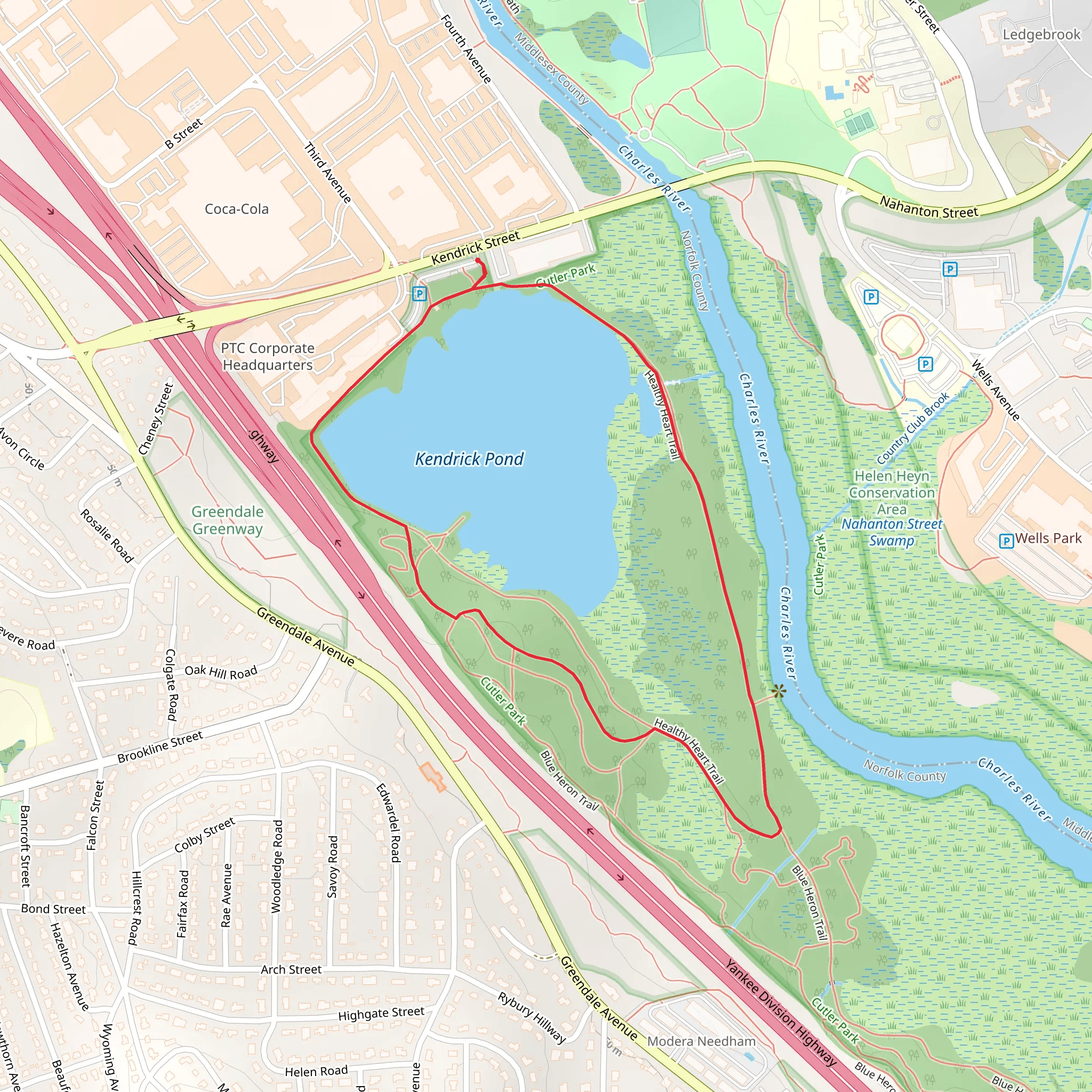 Kendrick Pond and Healthy Heart Trail mobile static map