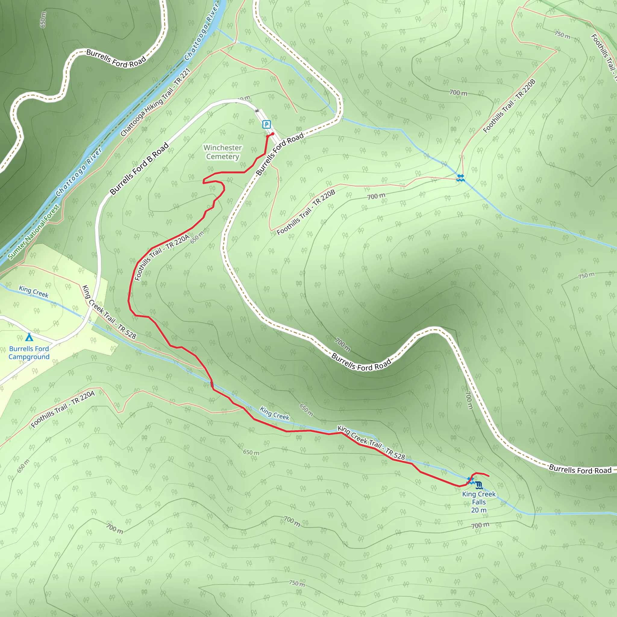 King Creek Falls via Foothills Trail mobile static map