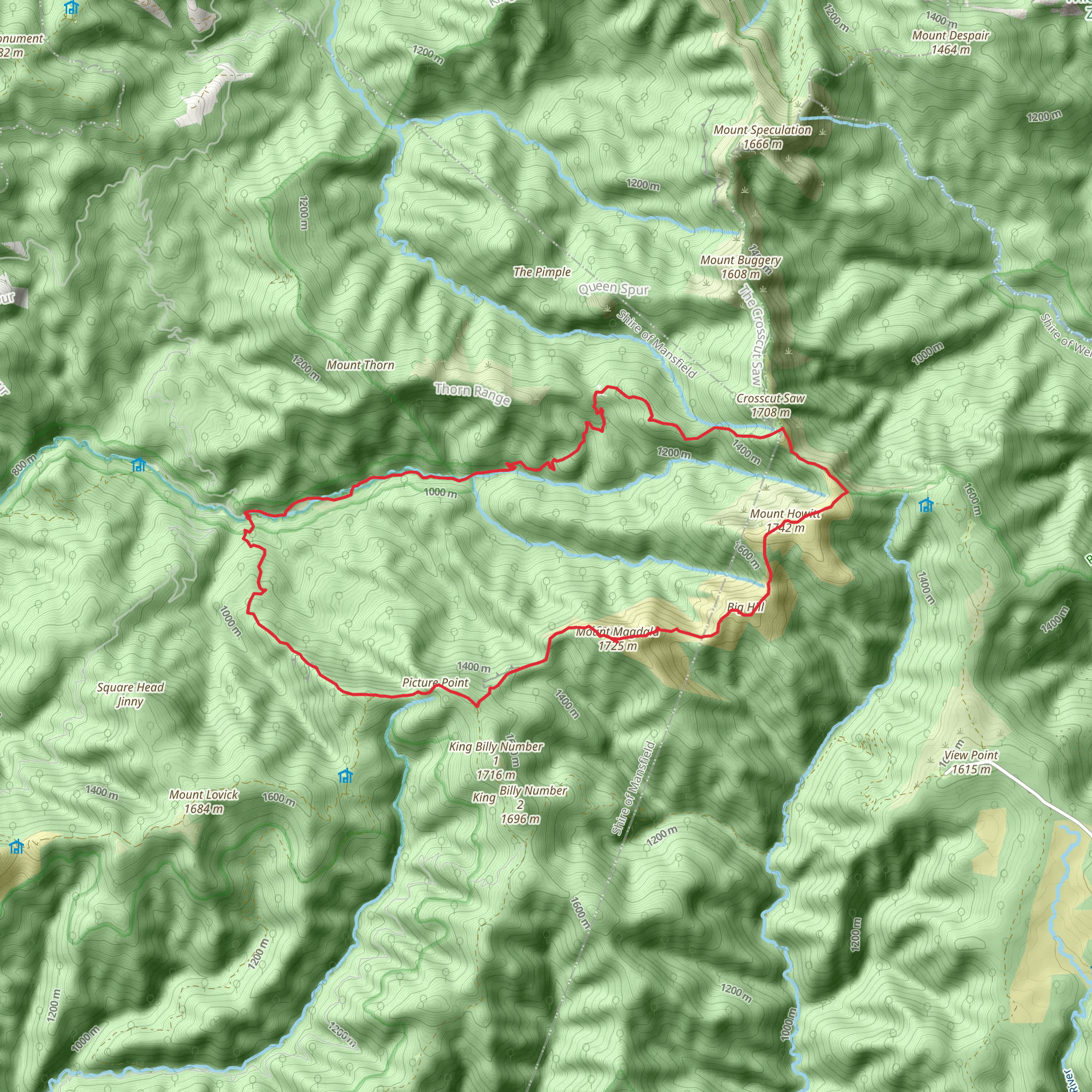 Howitt and Helicopter Spur Trail mobile static map