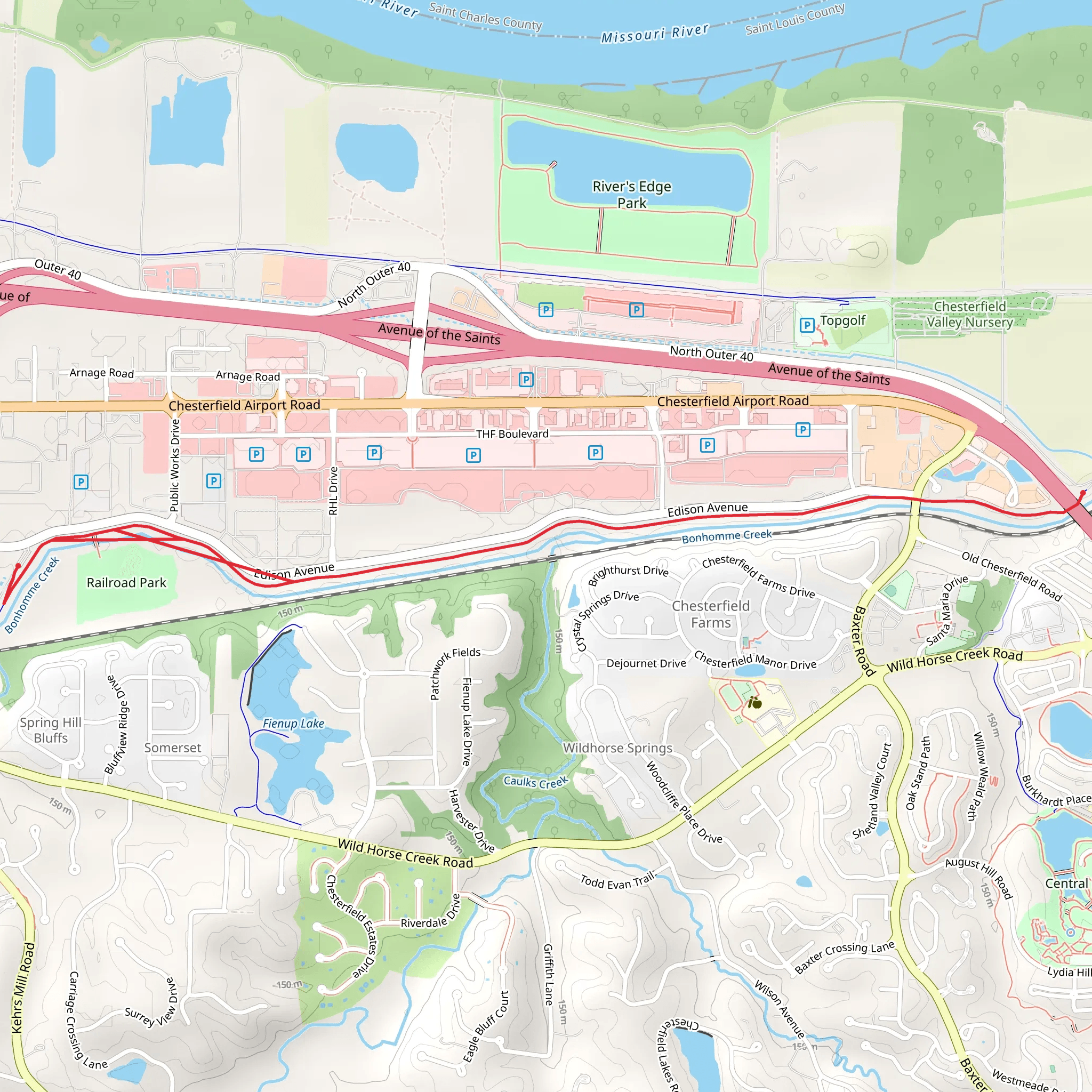 Railroad Park and Monarch-chesterfield Levee Trail mobile static map