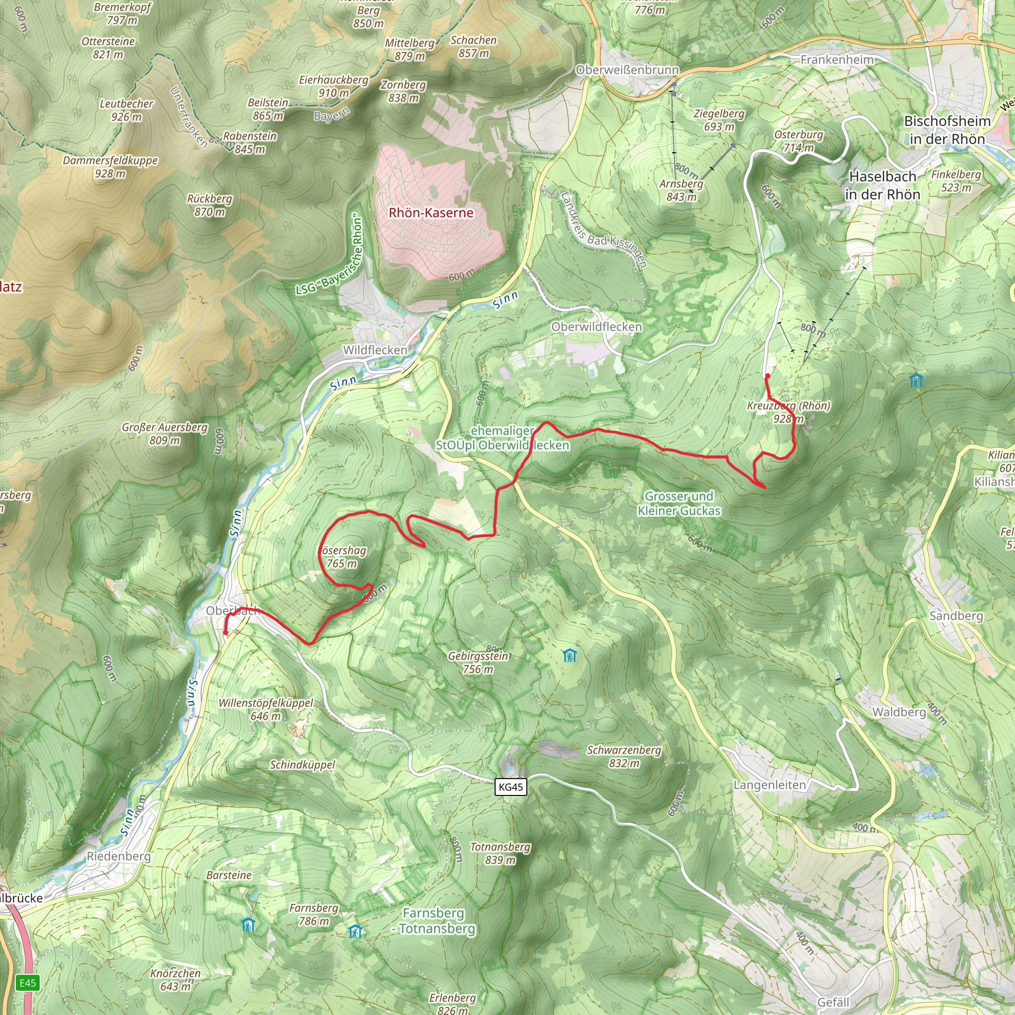 Kreuzberg to Oberbach via Rhoen Hoehenweg mobile static map