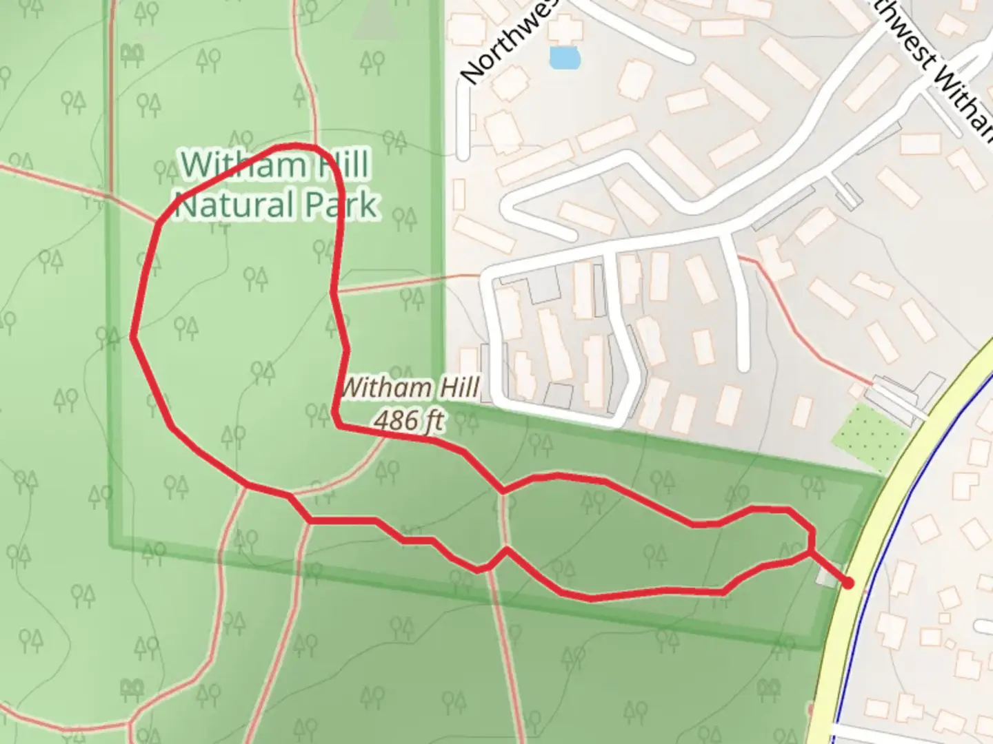An image depicting the trail Witham Hill Loop and its surrounding area.