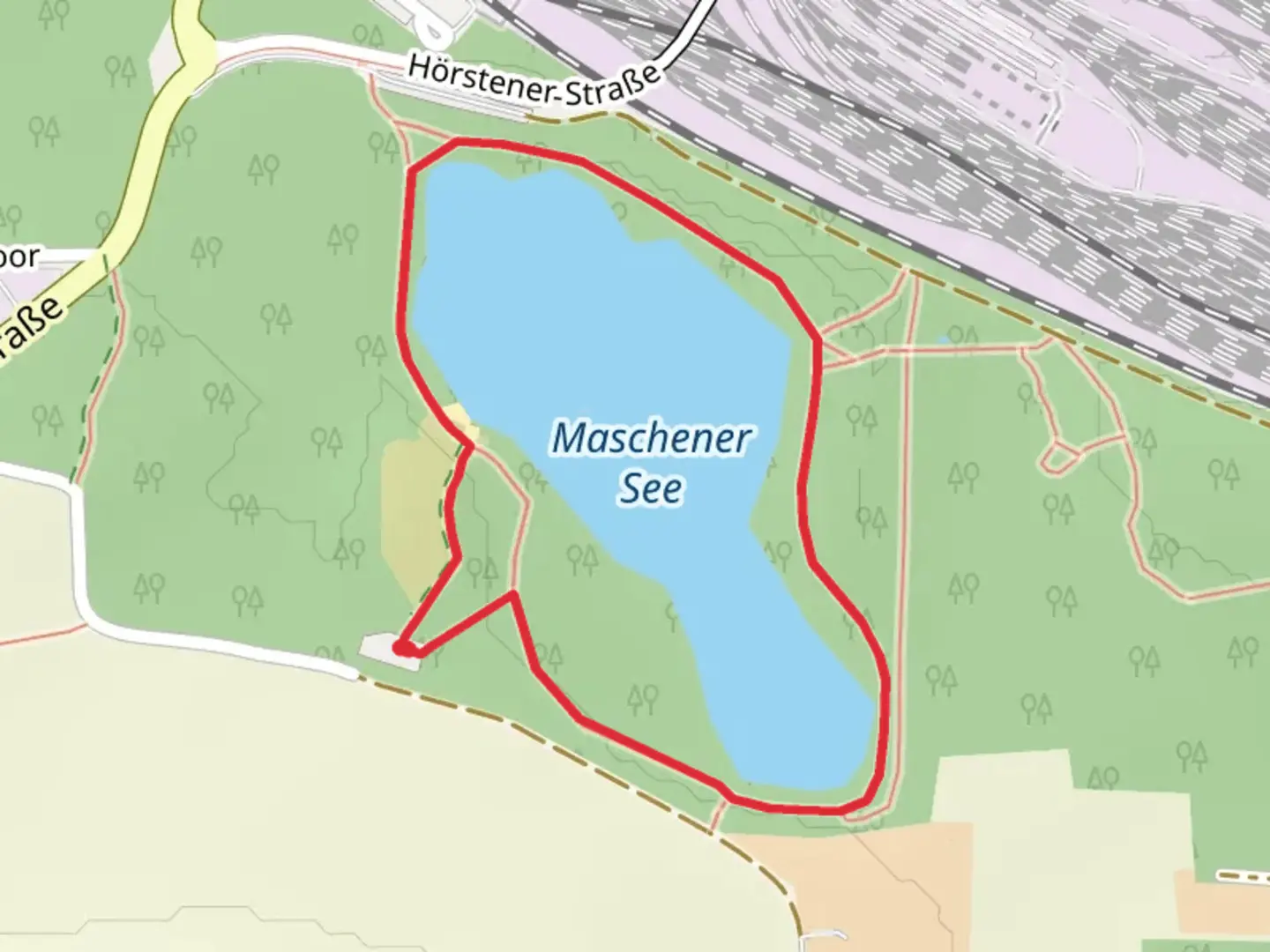 An image depicting the trail Maschener See Loop and its surrounding area.