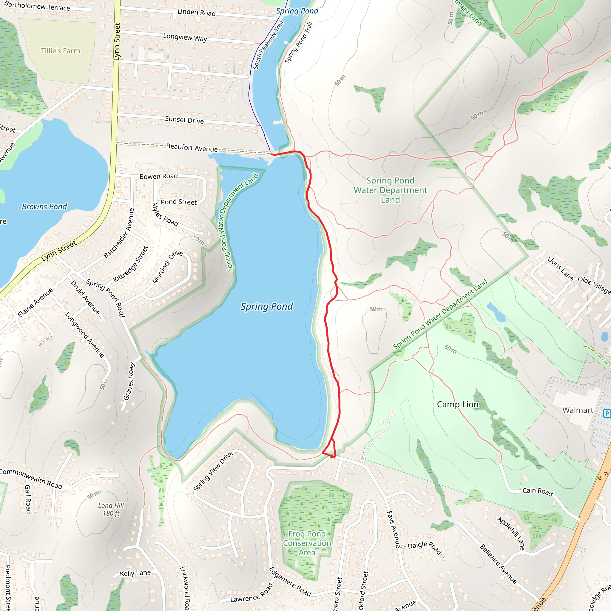 Spring Pond East Shore Trail mobile static map