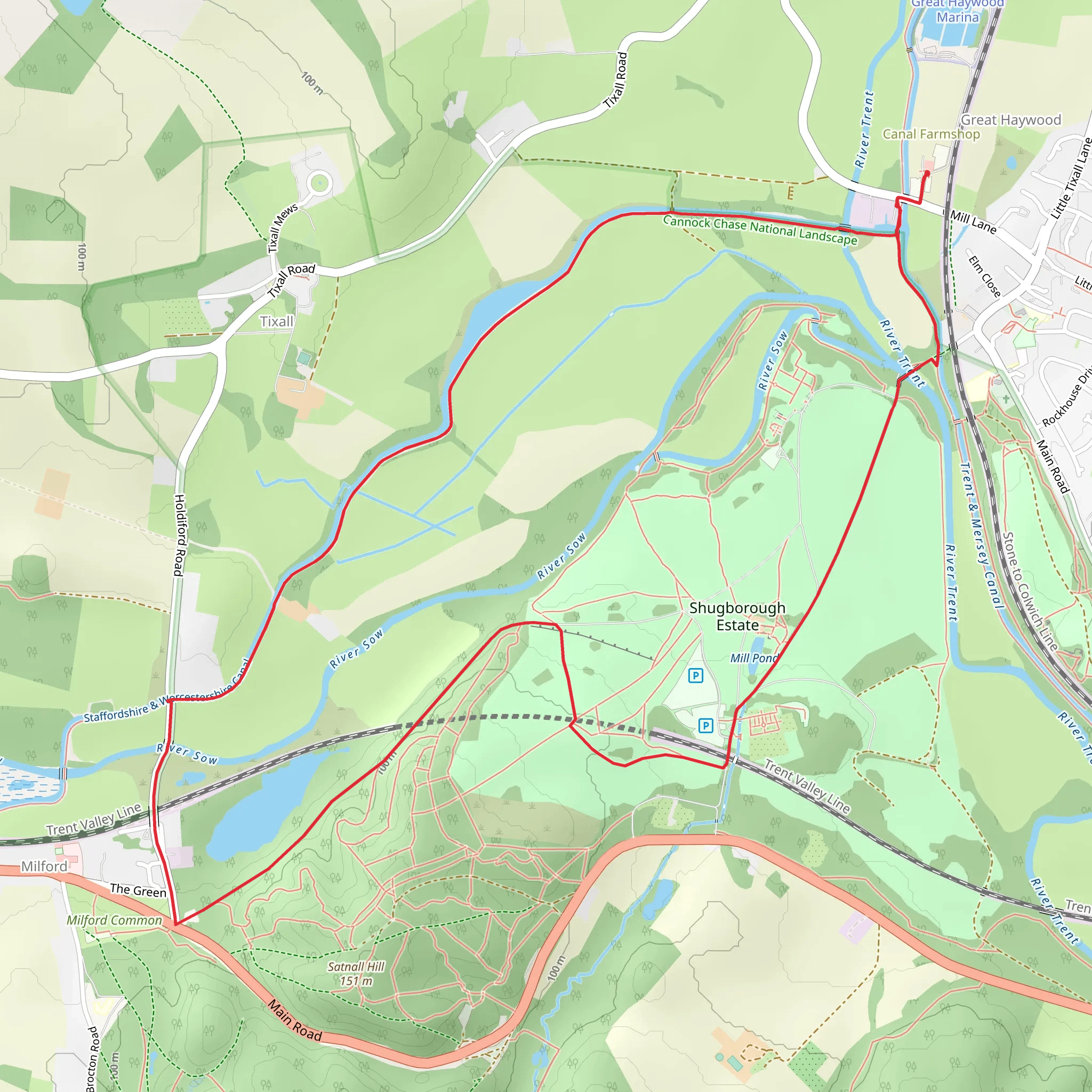 The Way for the Millennium and Tolkien Trail Great Haywood Walk mobile static map