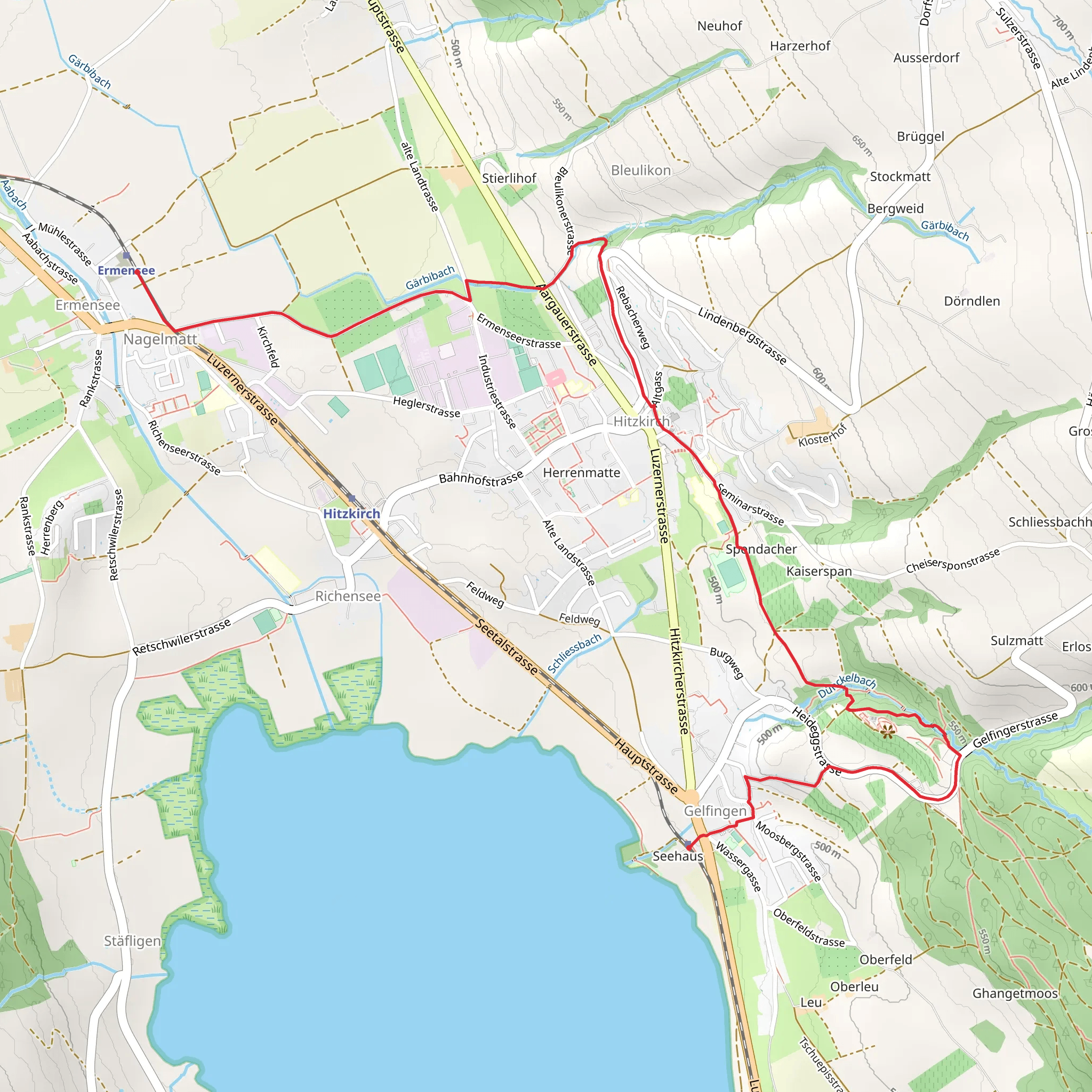 Gelfingen, Schloss Heidegg - Hitzkirch, Wanderung - Orte der Kraft mobile static map