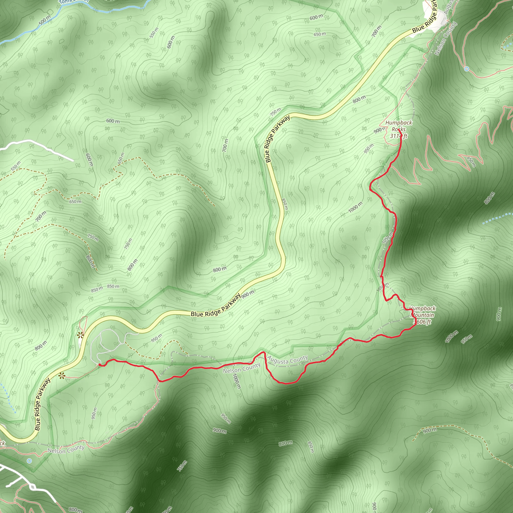Humpback Mountain and Rocks via Appalachian Trail mobile static map