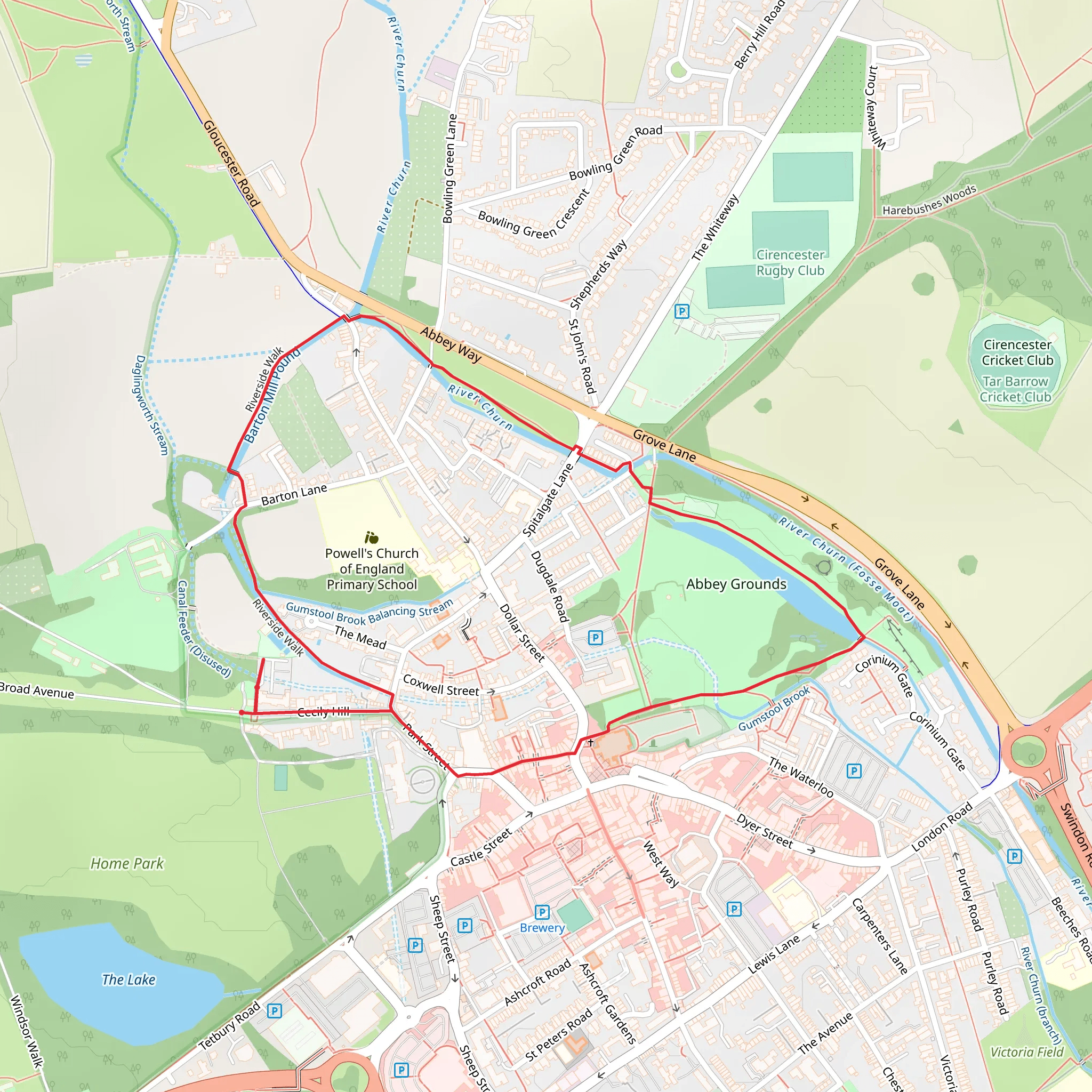 Abbey Grounds Park Loop - Cirencester mobile static map