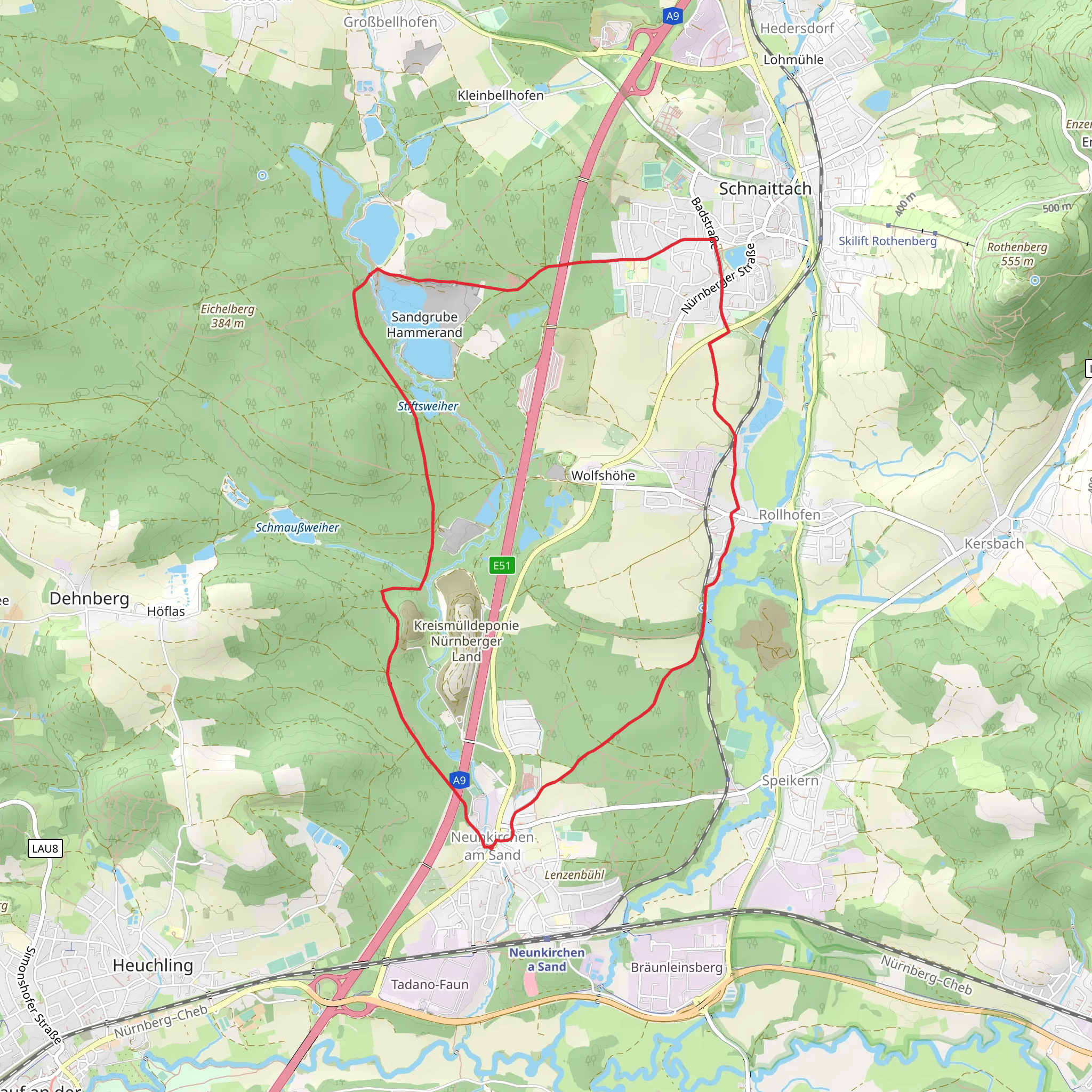 Neunkirchen am Sand, Rollhofen and Sandgrube Hammerand Loop mobile static map