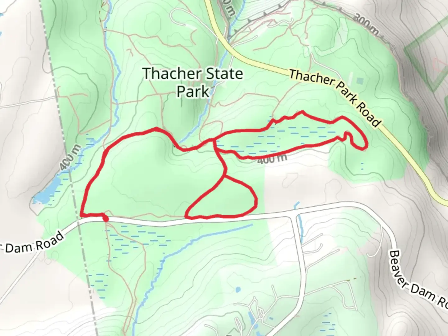 An image depicting the trail Blue Loop and Yellow Loop via Long Path and its surrounding area.