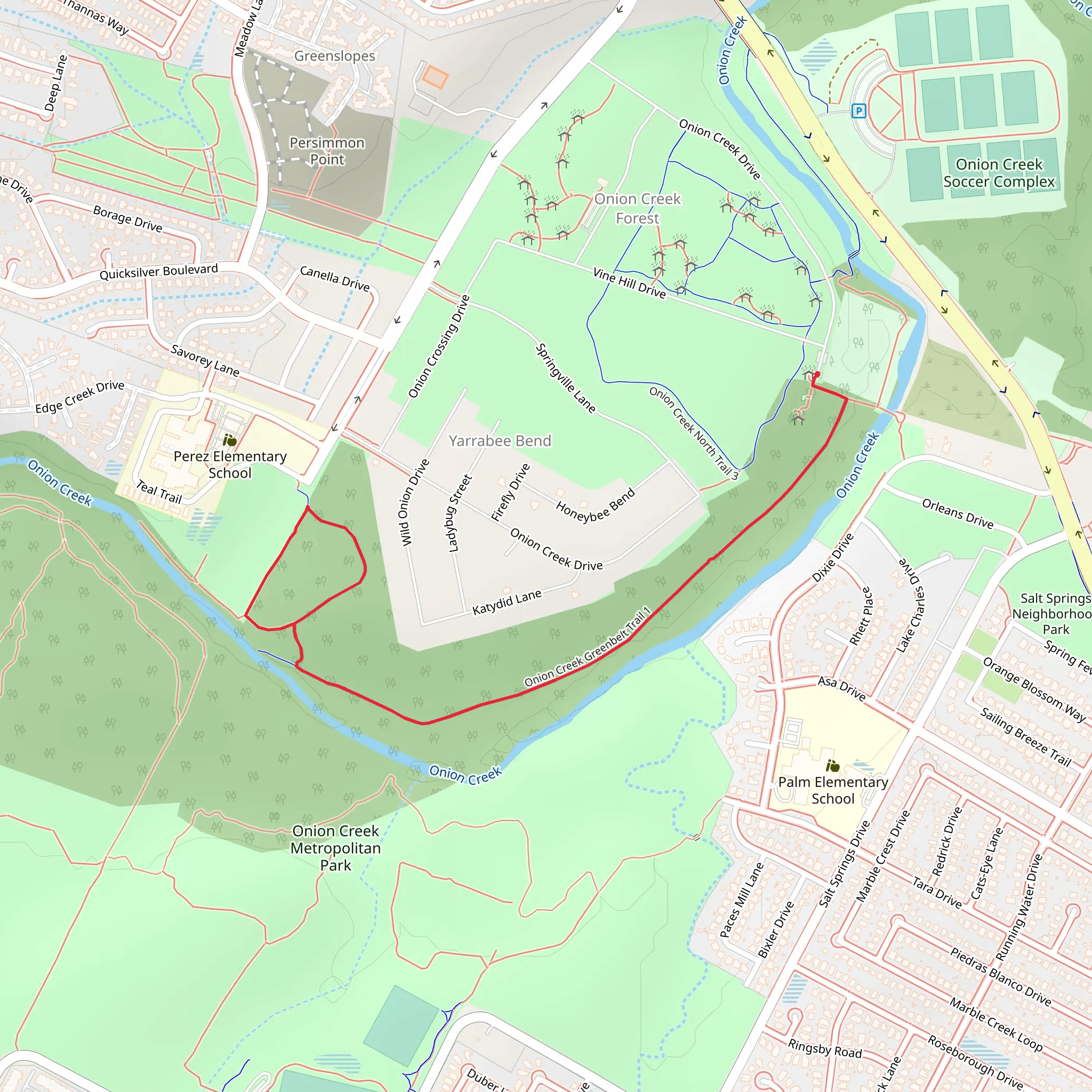 Onion Creek Greenbelt Trail 1 and 3 Loop mobile static map
