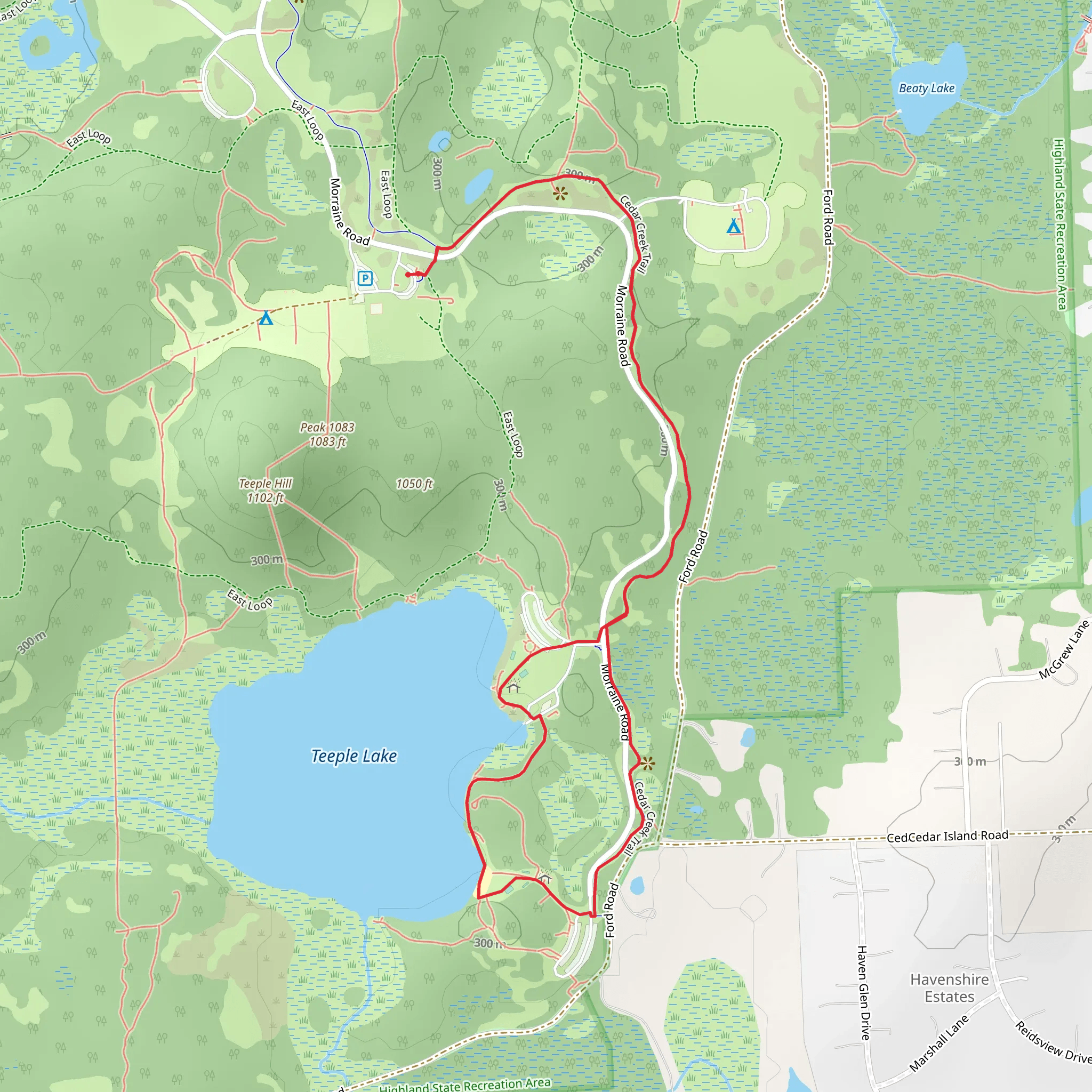 Teeple Lake Loop via Cedar Creek Trail mobile static map