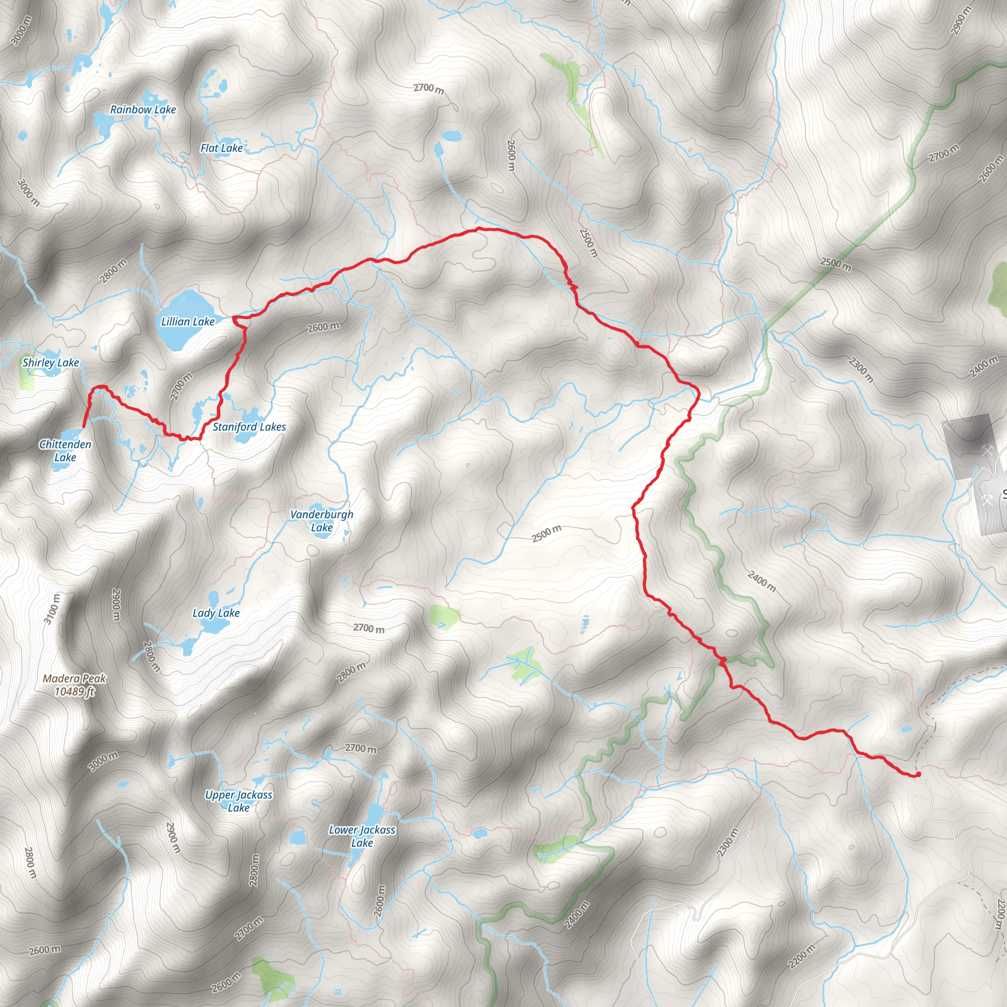 Lillian Lake and Chittenden Lake via California Riding and Hiking Trail mobile static map