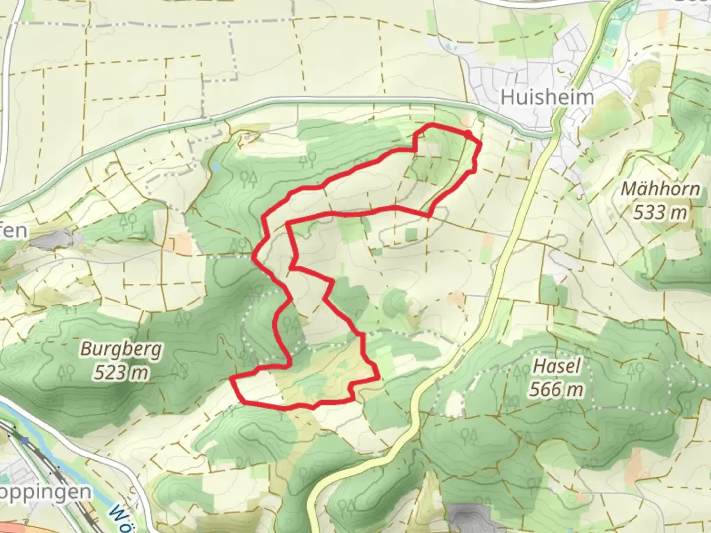 An image depicting the trail Rundwanderweg Monheim 18 and its surrounding area.