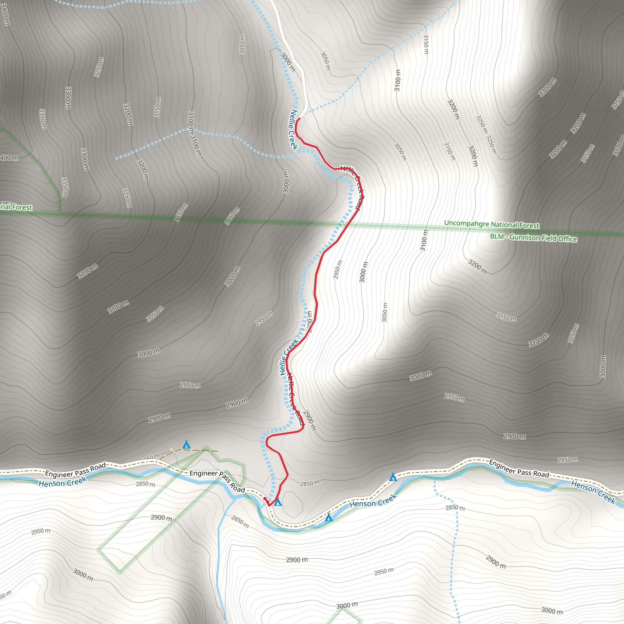 Nellie Creek Out and Back mobile static map