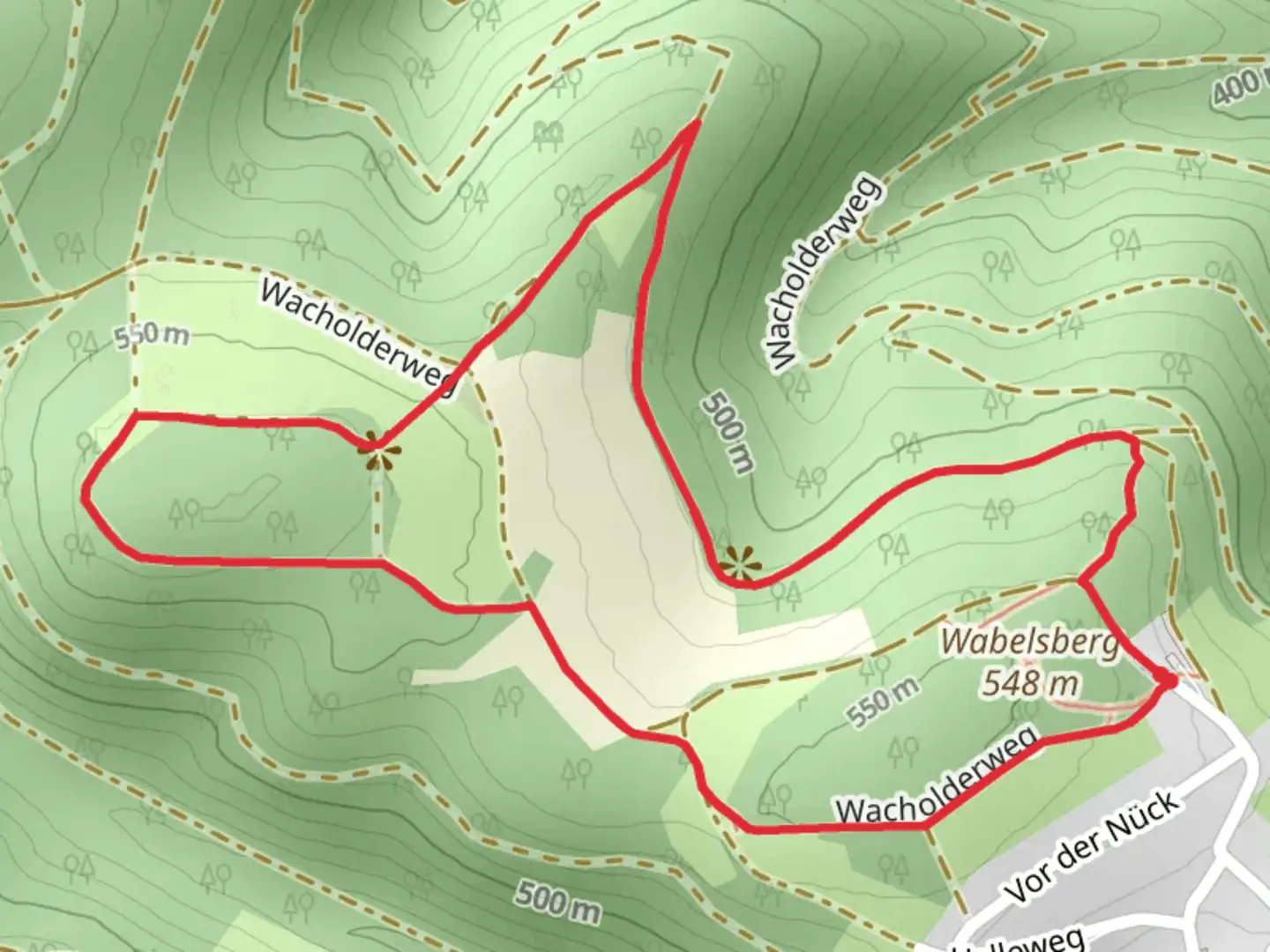 An image depicting the trail Wacholderheide and Wabelsberg Loop and its surrounding area.
