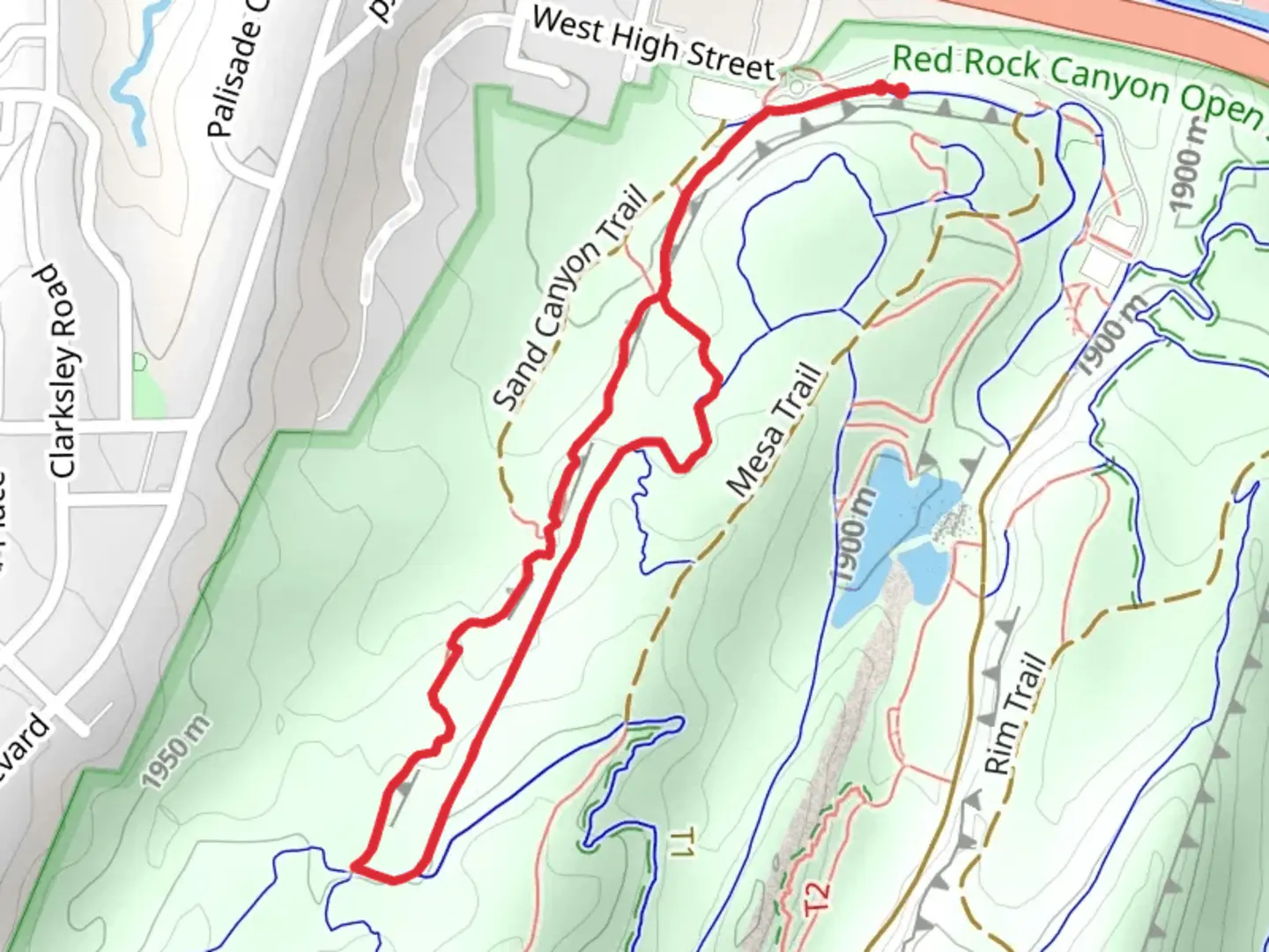An image depicting the trail Contemplative and Sand Canyon Loop Trail and its surrounding area.