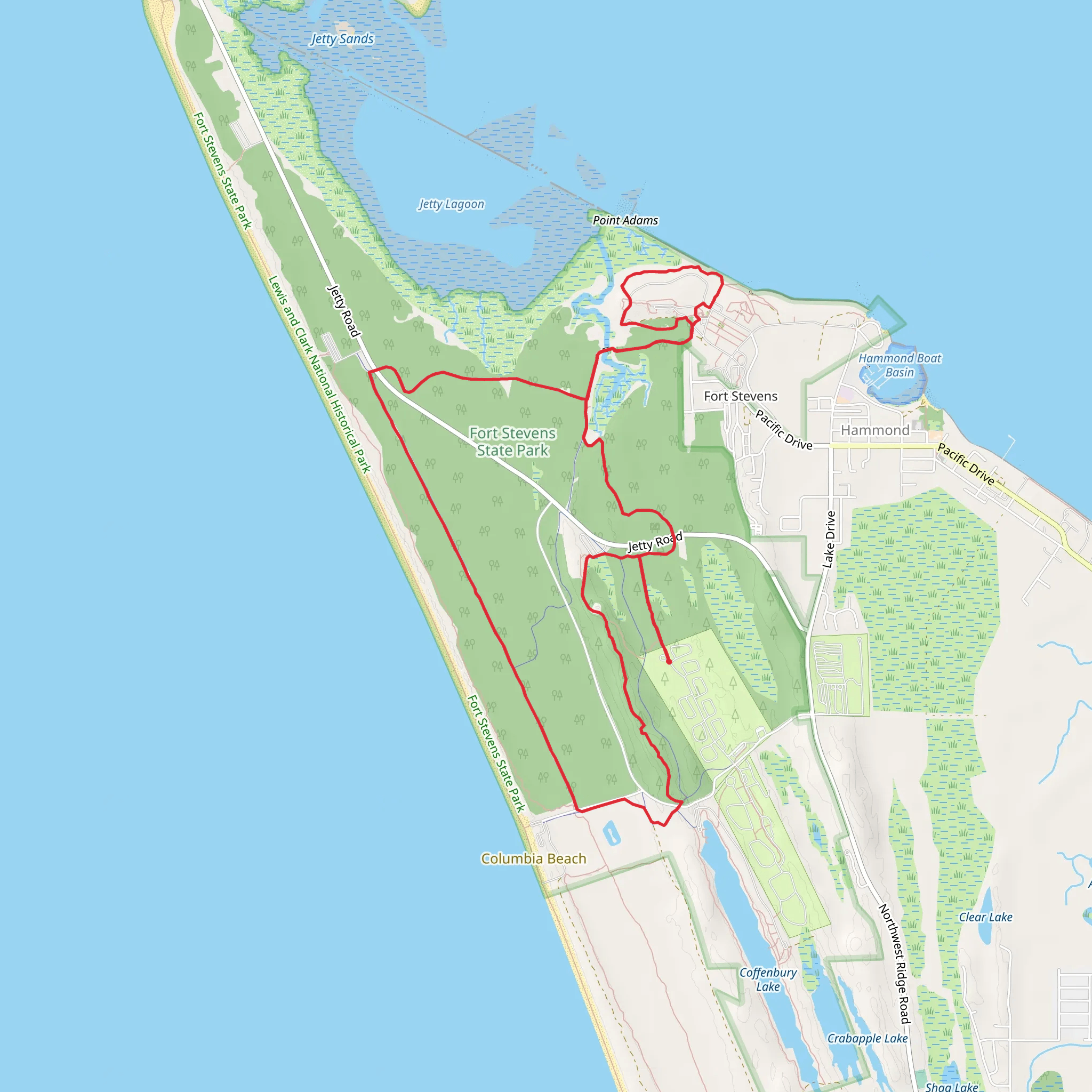Jetty Road and Fort Stevens Trail Loop mobile static map