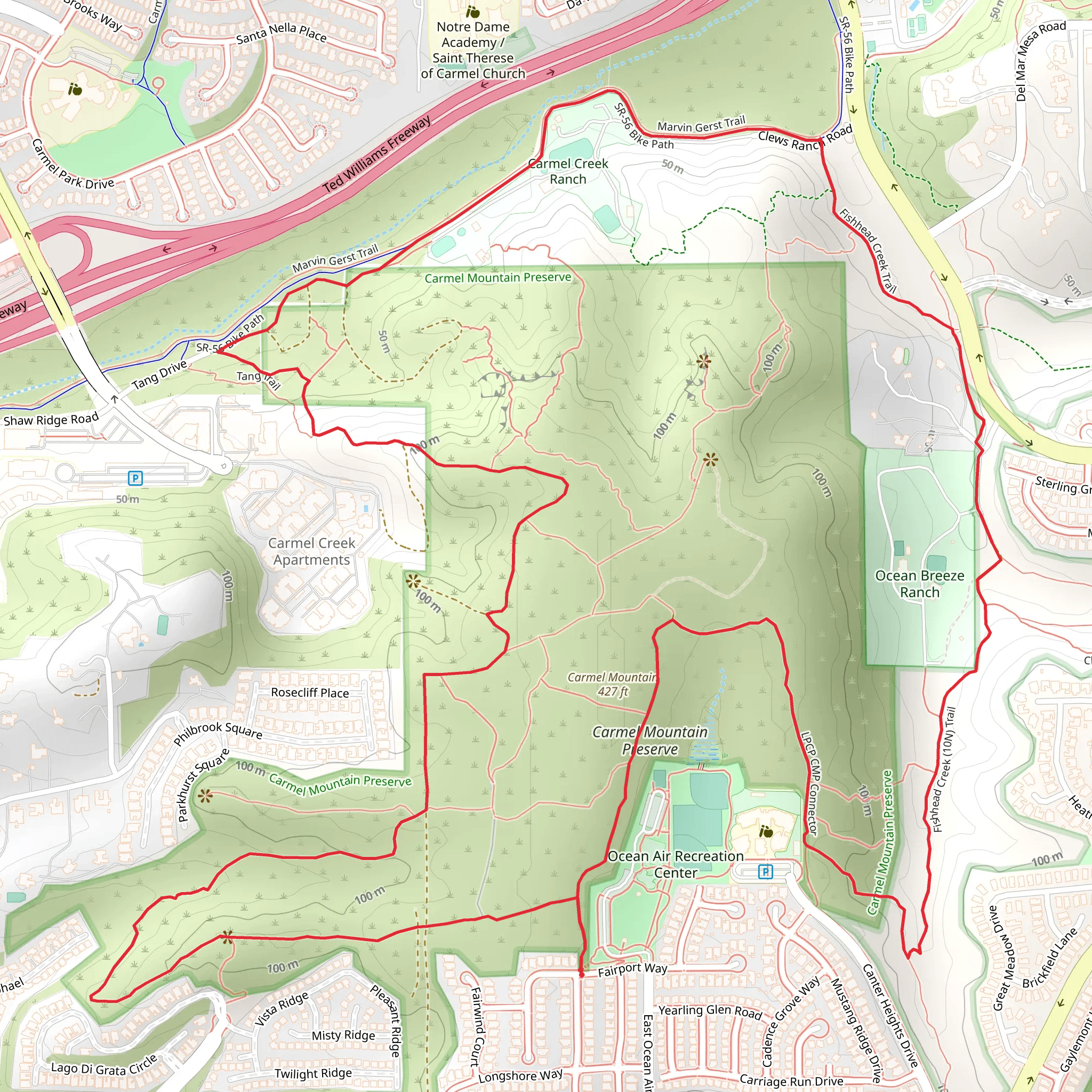 Fishhead Creek, Marvin Gerst and Carmel Mountain Loop Trail mobile static map
