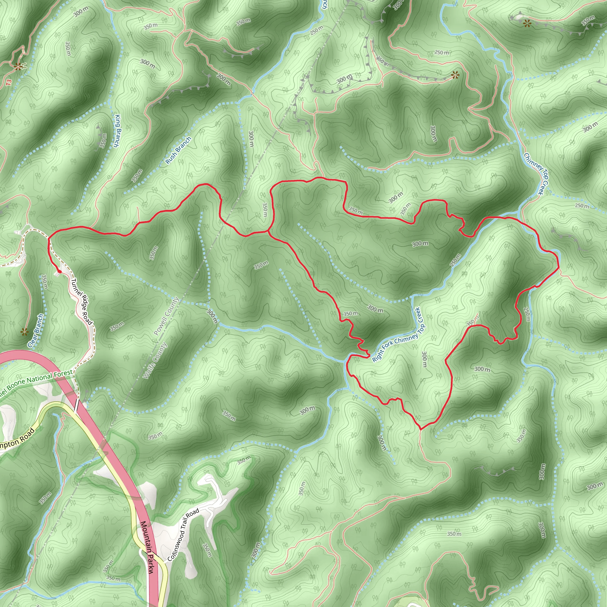 Sheltowee Trace, Buck and Koomer Ridge Loop Trail mobile static map