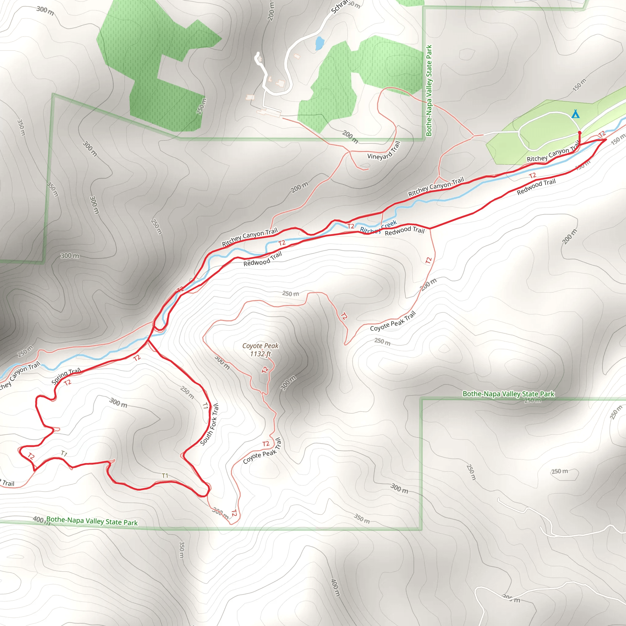 Ritchey Canyon Trail, Redwood Trail and South Fork Trail mobile static map