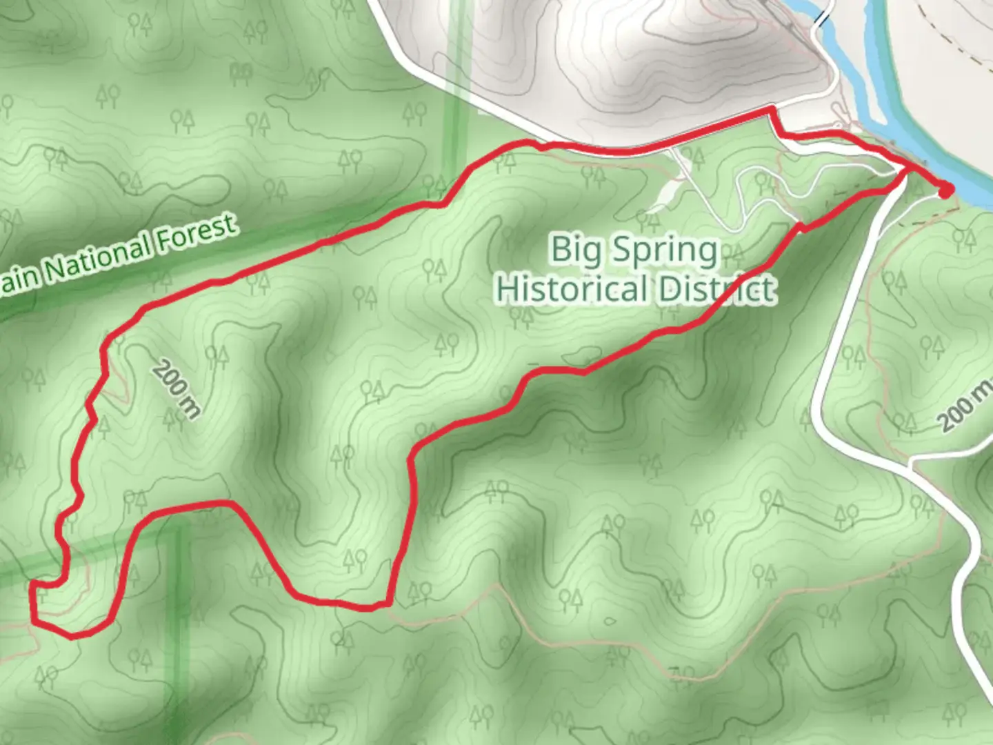An image depicting the trail Big Spring - Stone Ridge Loop Trail and its surrounding area.