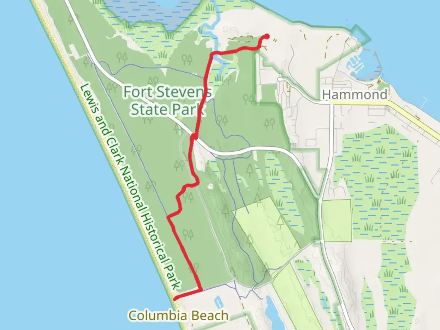 An image depicting the trail Wreck of the Peter Iredale Walk from Fort Stevens and its surrounding area.