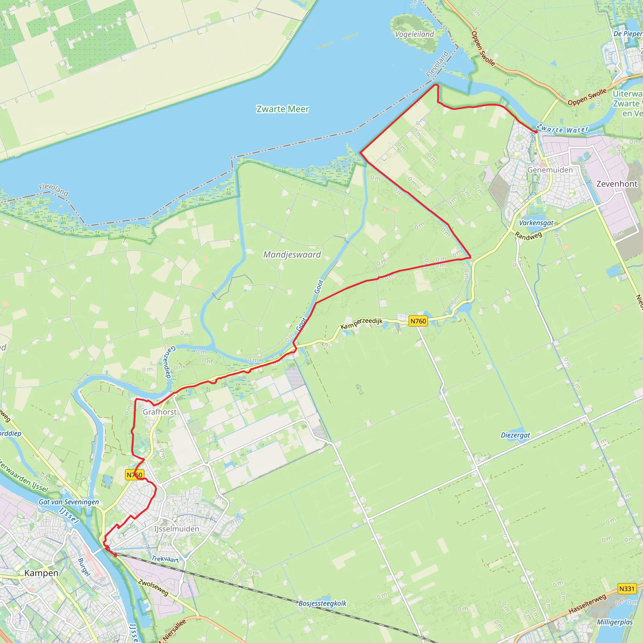 Stadsbrug to Genemuiden via zuiderzeepad and Ketting Weg mobile static map