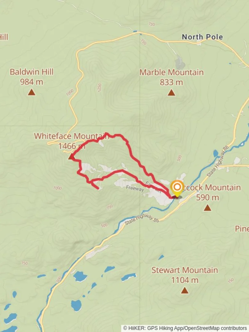 An image depicting the trail Whiteface Mountain and Little Whiteface Mountain Loop and its surrounding area.