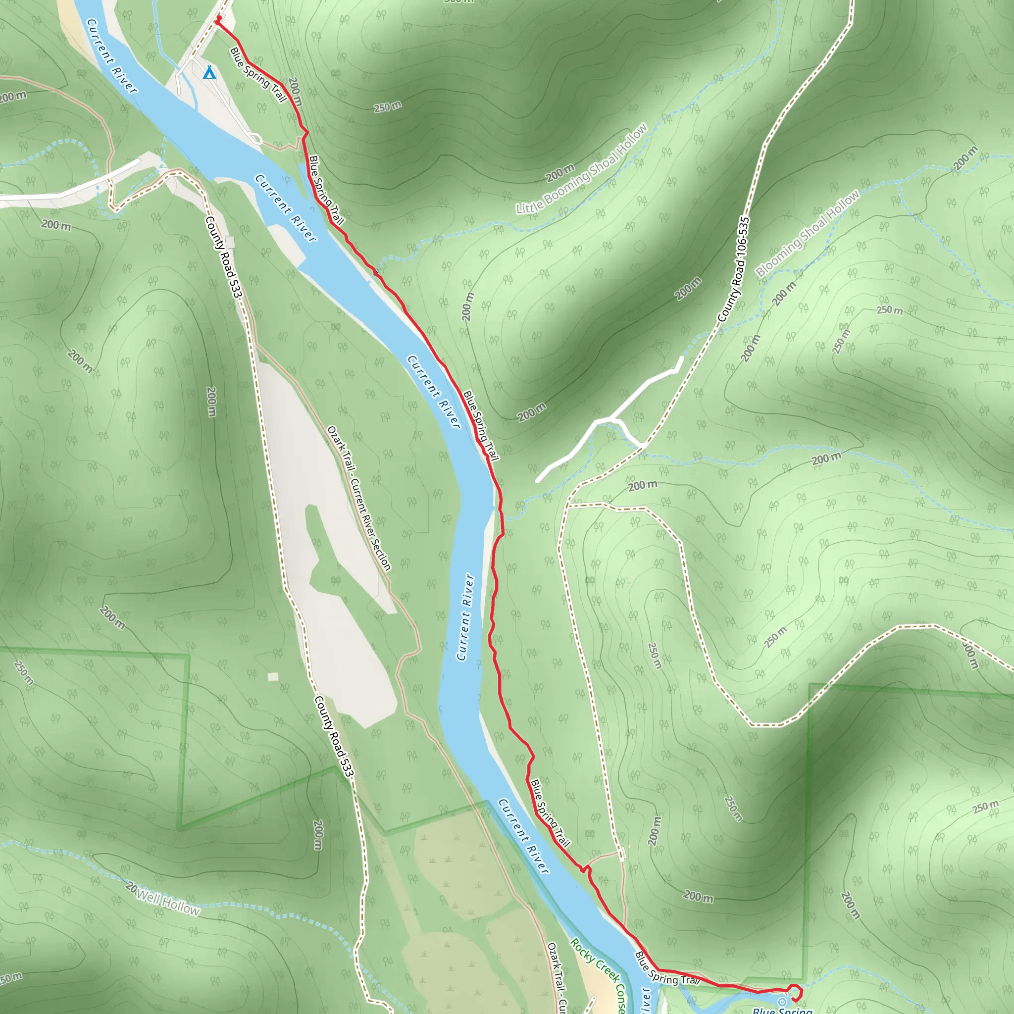 Current River - Blue Spring Trail mobile static map