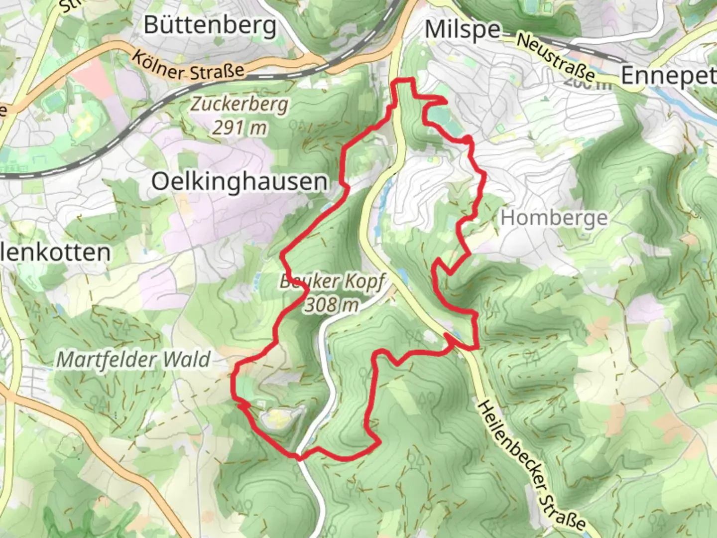 An image depicting the trail Grimmelsberg Loop and its surrounding area.