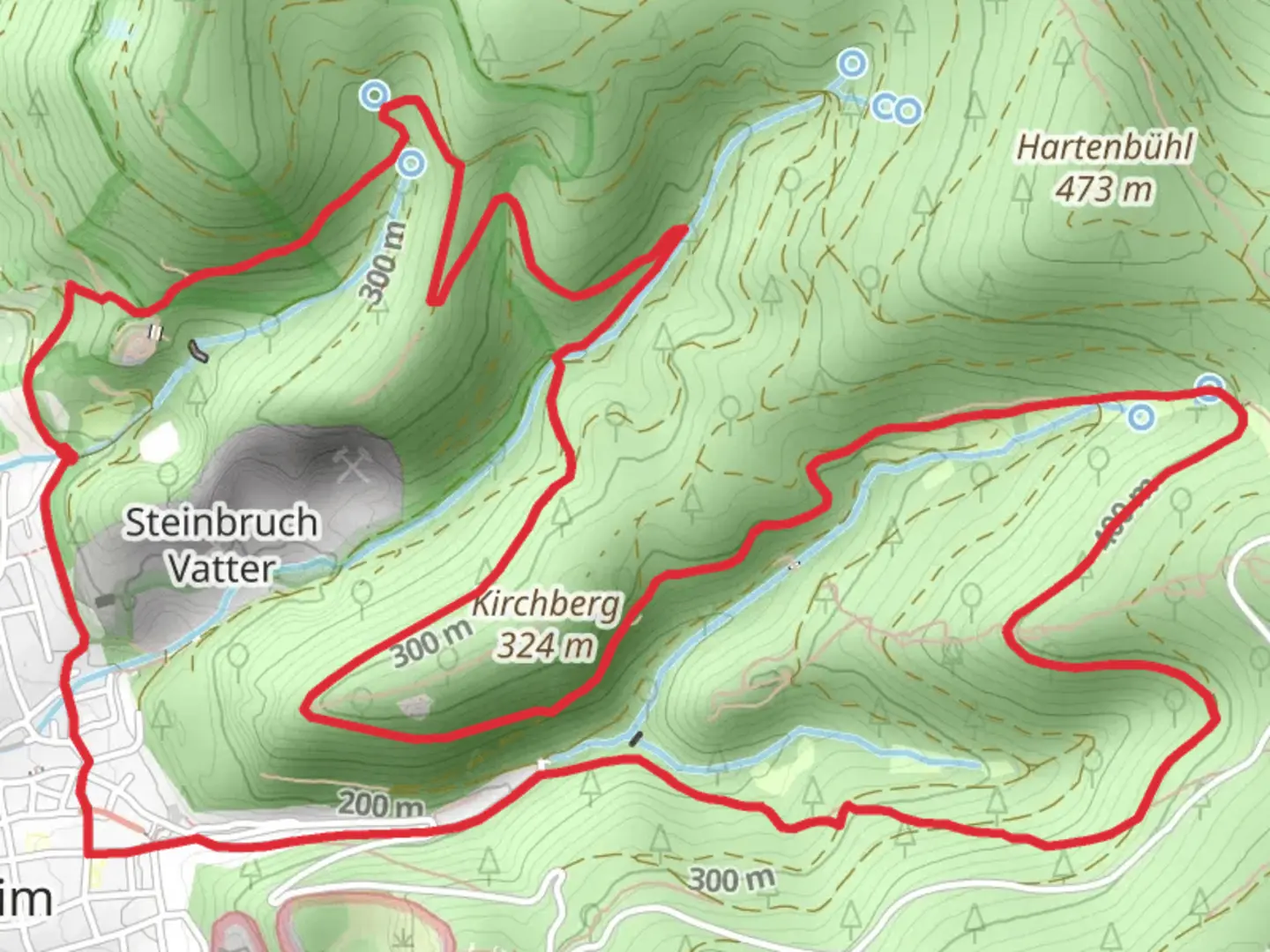 An image depicting the trail Rundwanderweg Dossenheim and its surrounding area.
