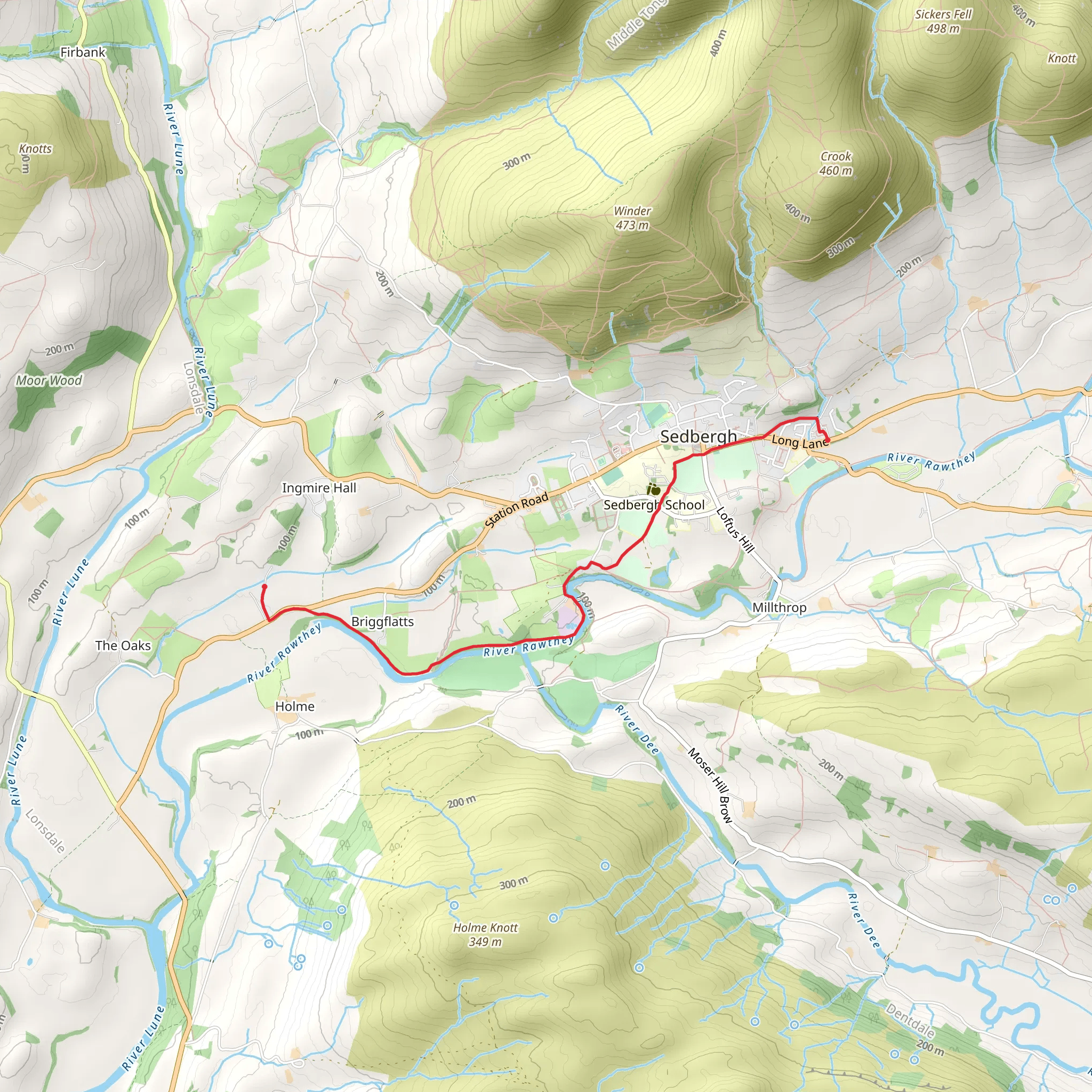The Oaks to Sedbergh Walk mobile static map