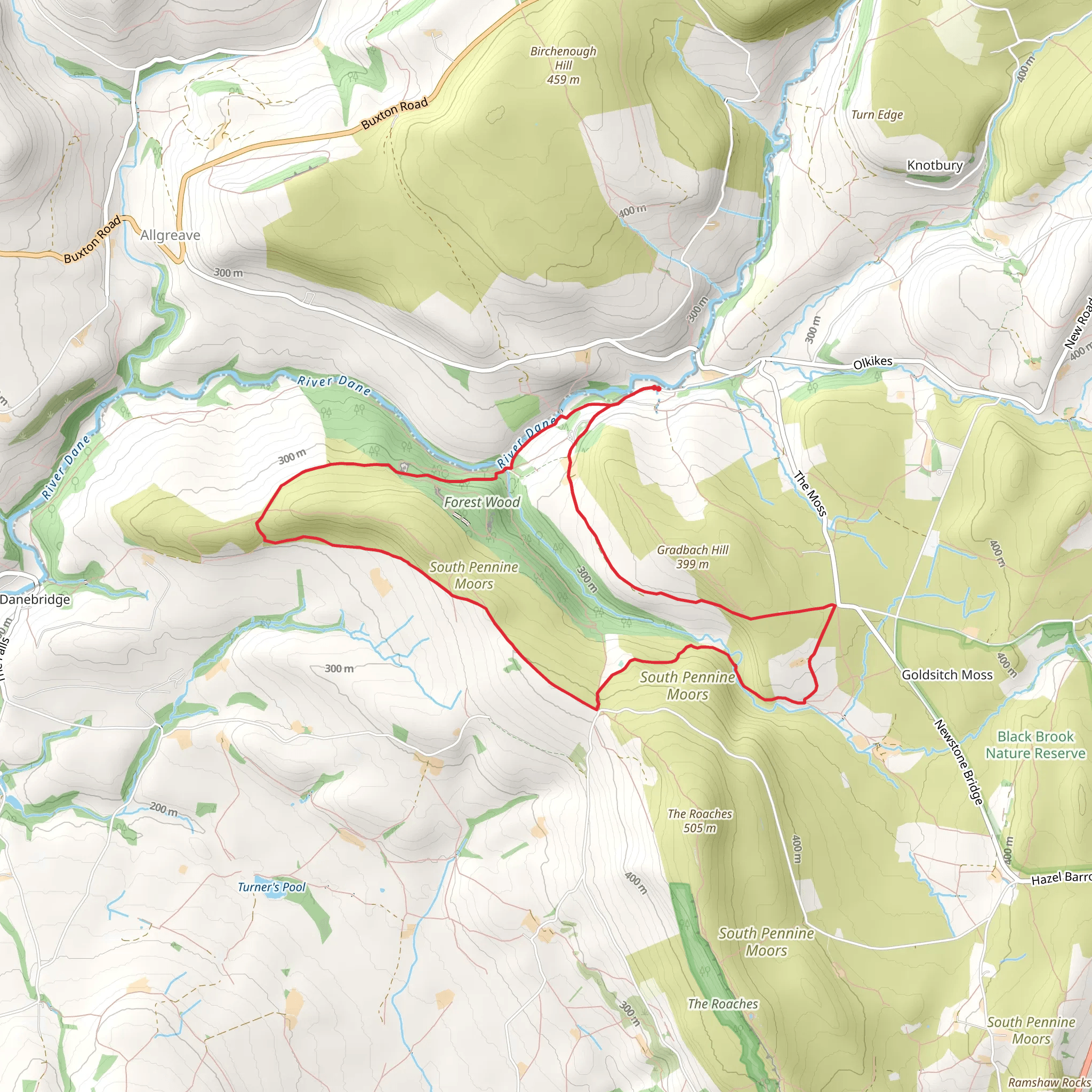 Lud's Church - Back Forest and Clough Head from Gradbach mobile static map