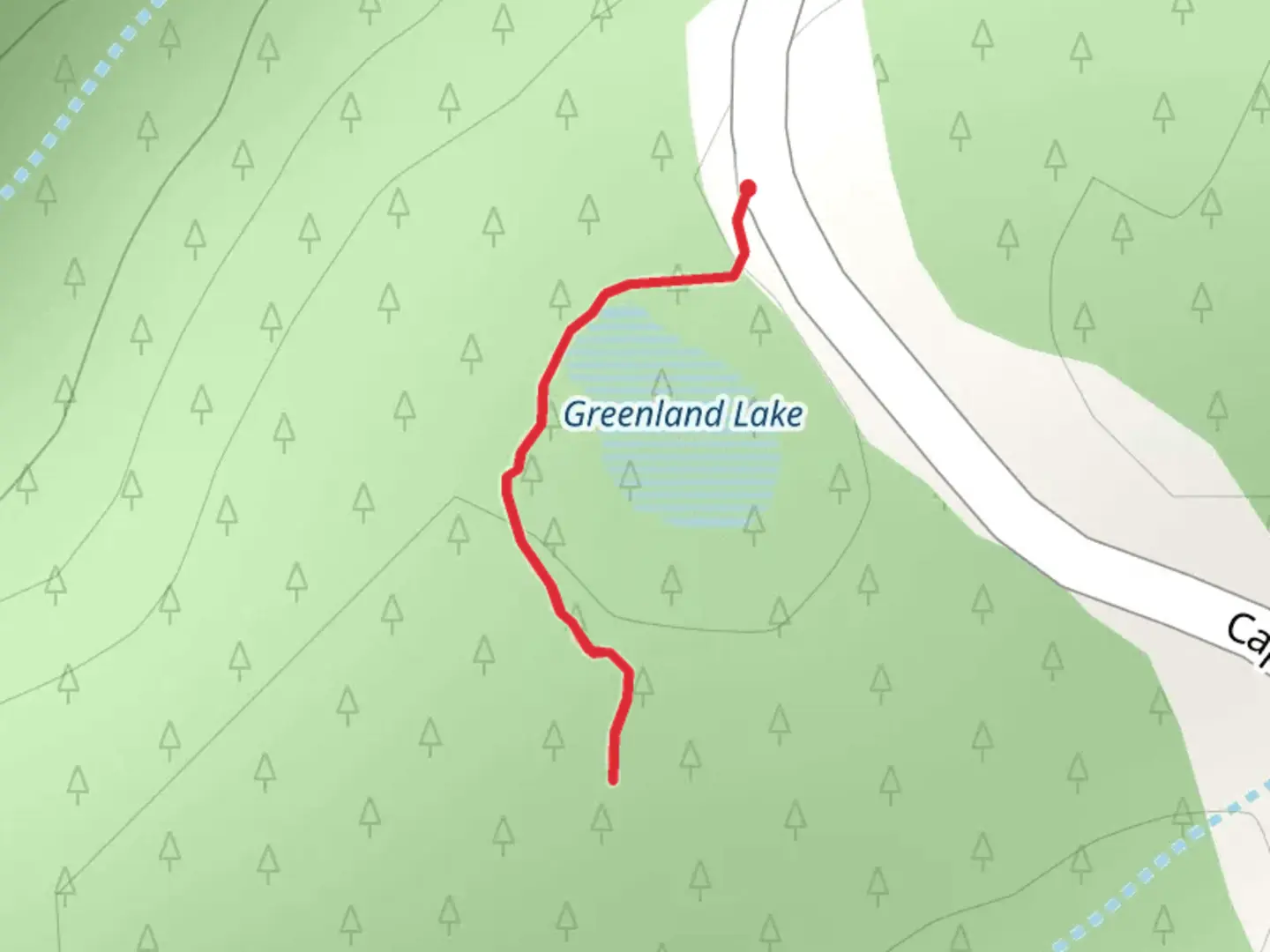 An image depicting the trail Greenland Lake and its surrounding area.